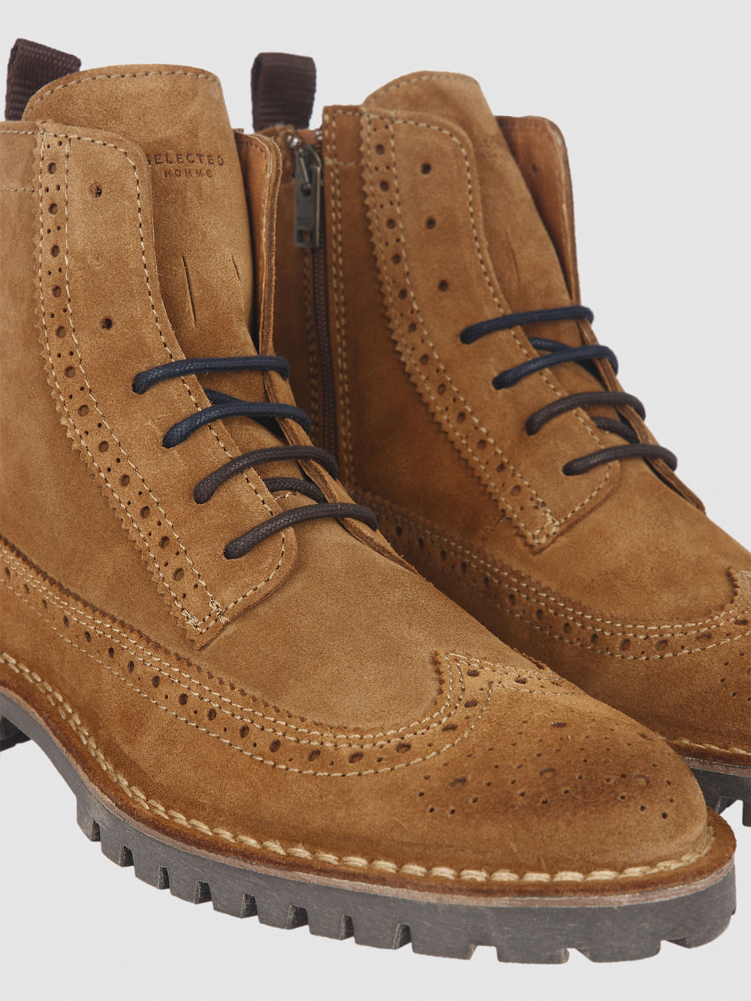 Brown Brogue Suede Boots