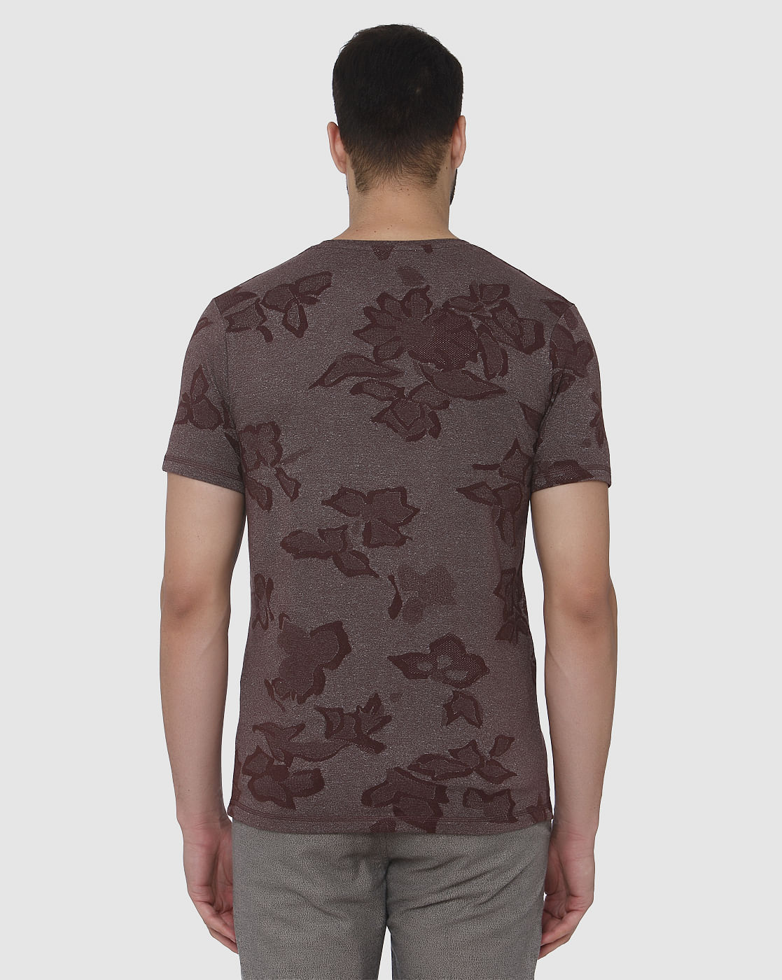 Brown Jacquard Crew Neck T-Shirt