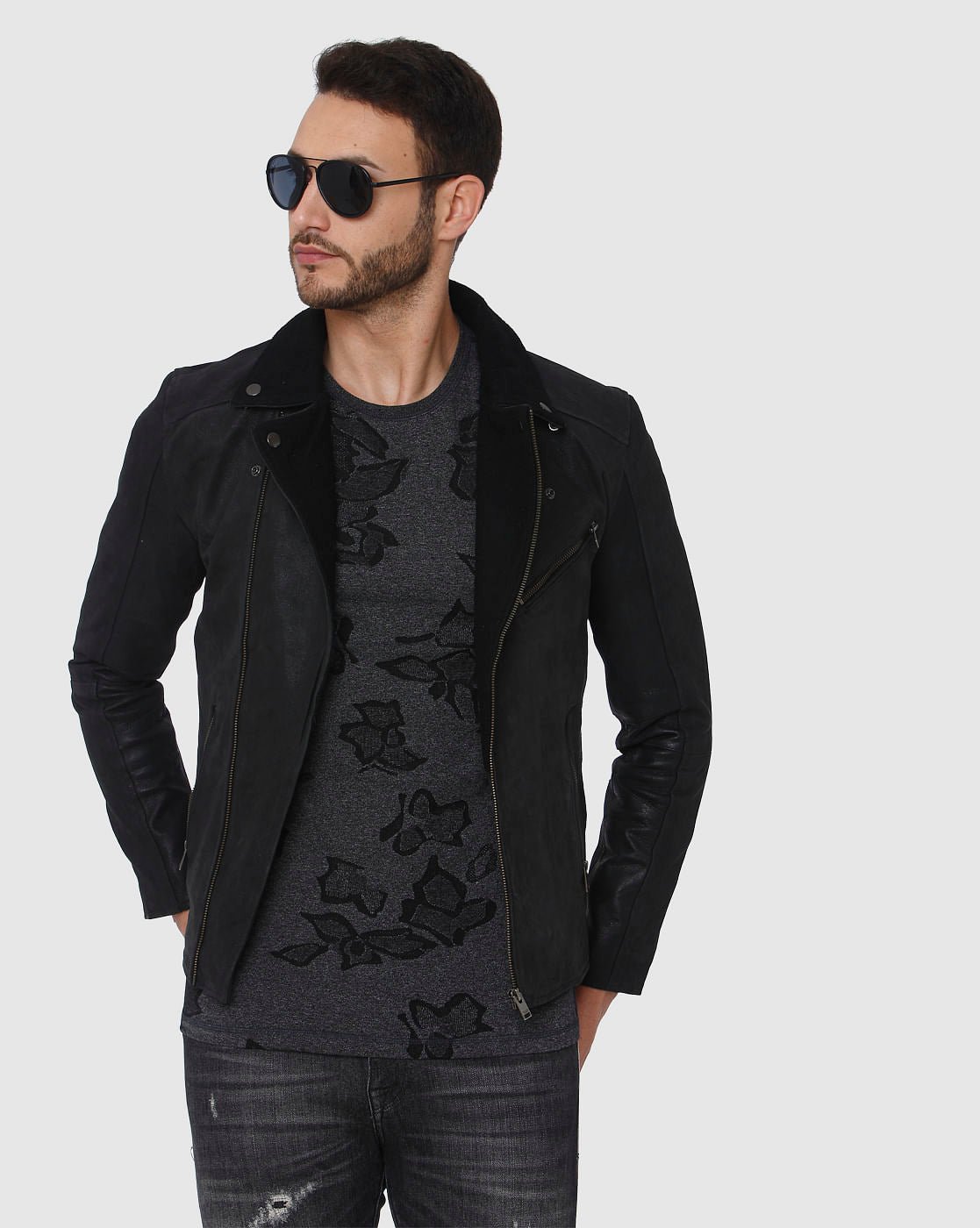Black Jacquard Abstract Print Crew Neck T-Shirt