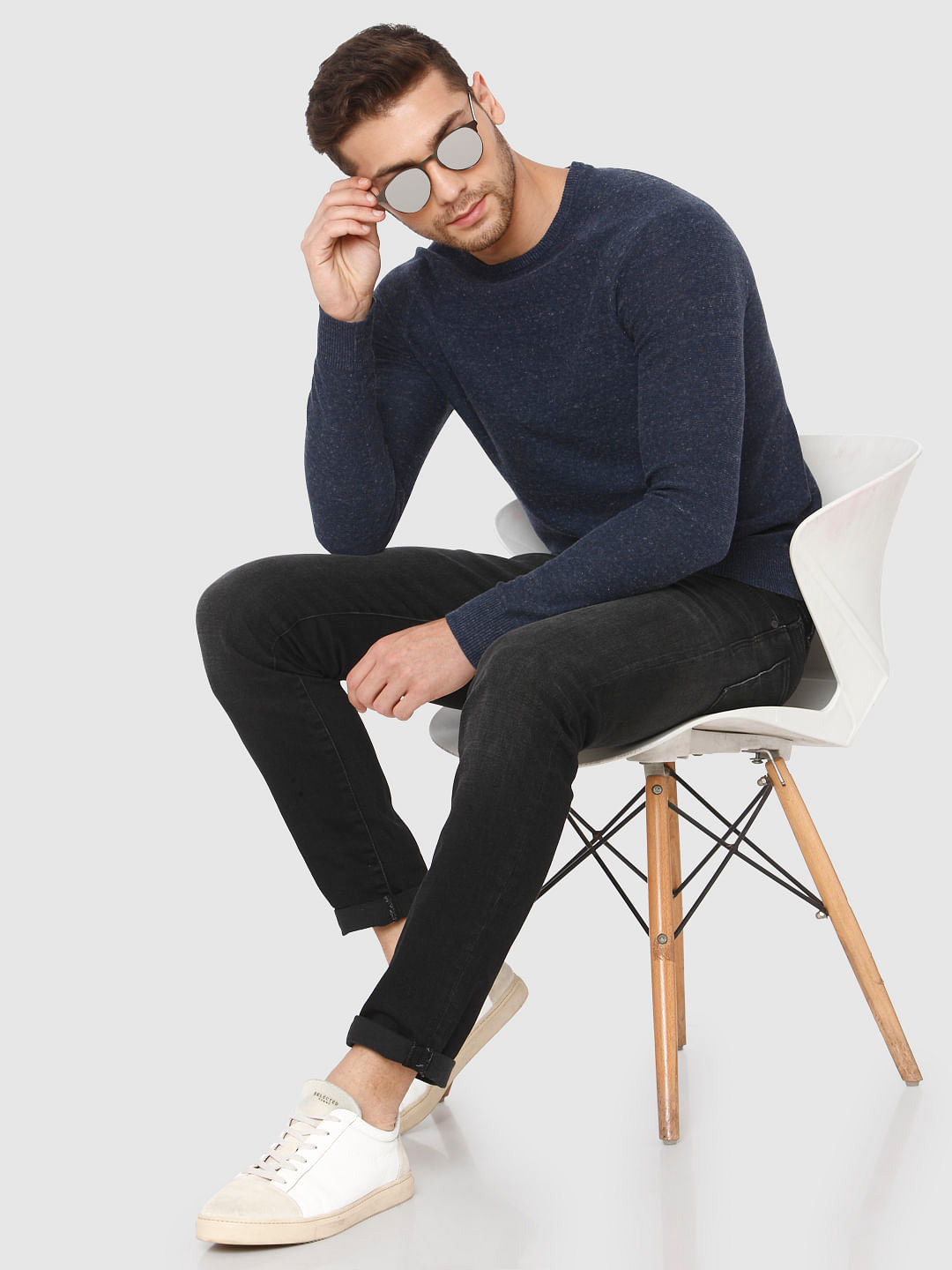 Blue Crew Neck Pullover
