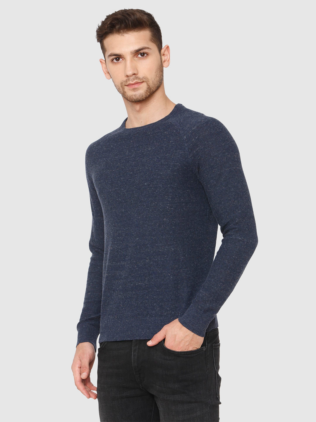 Blue Crew Neck Pullover