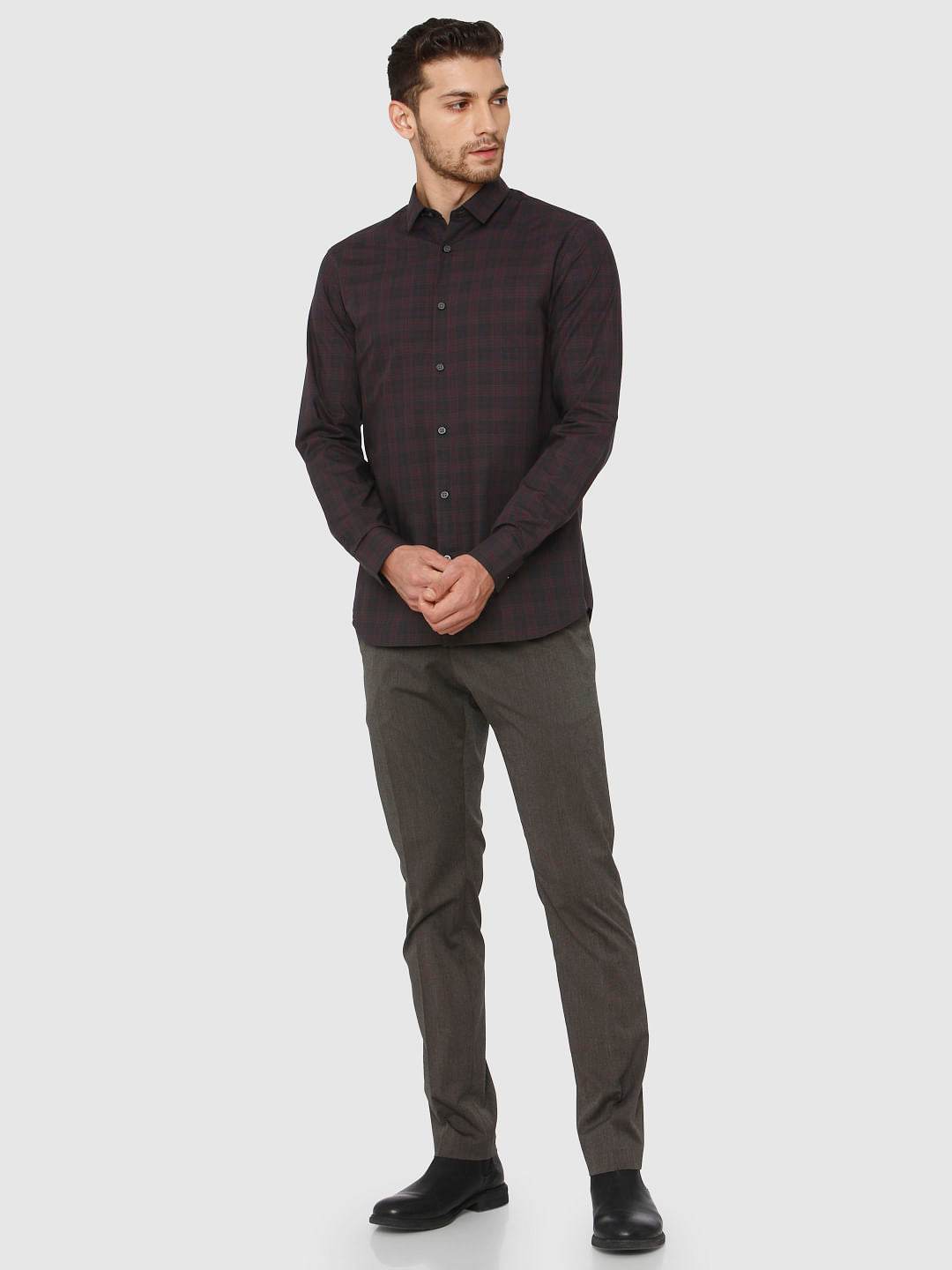 Grey Check Full Sleeves Shirt