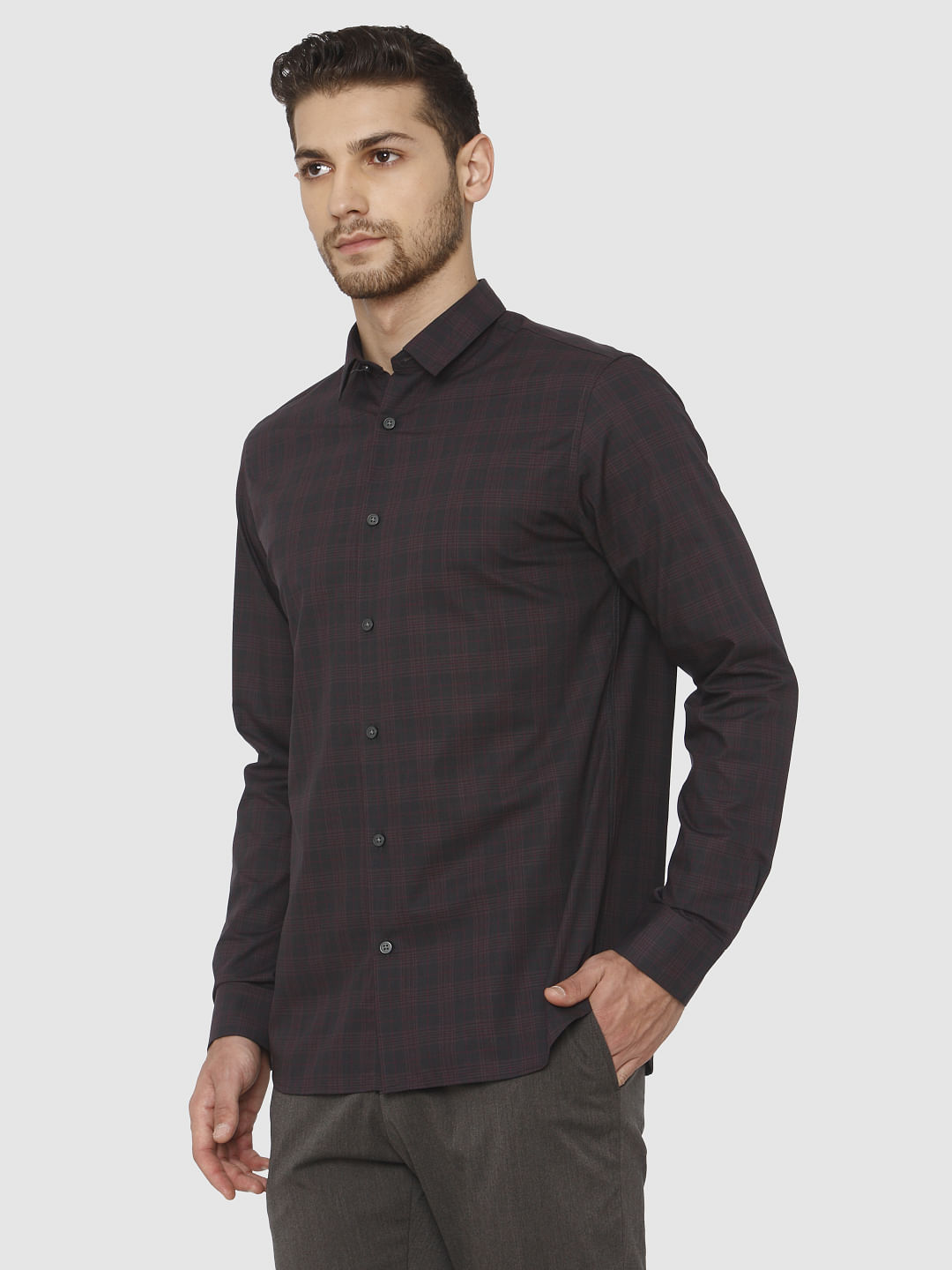 Grey Check Full Sleeves Shirt