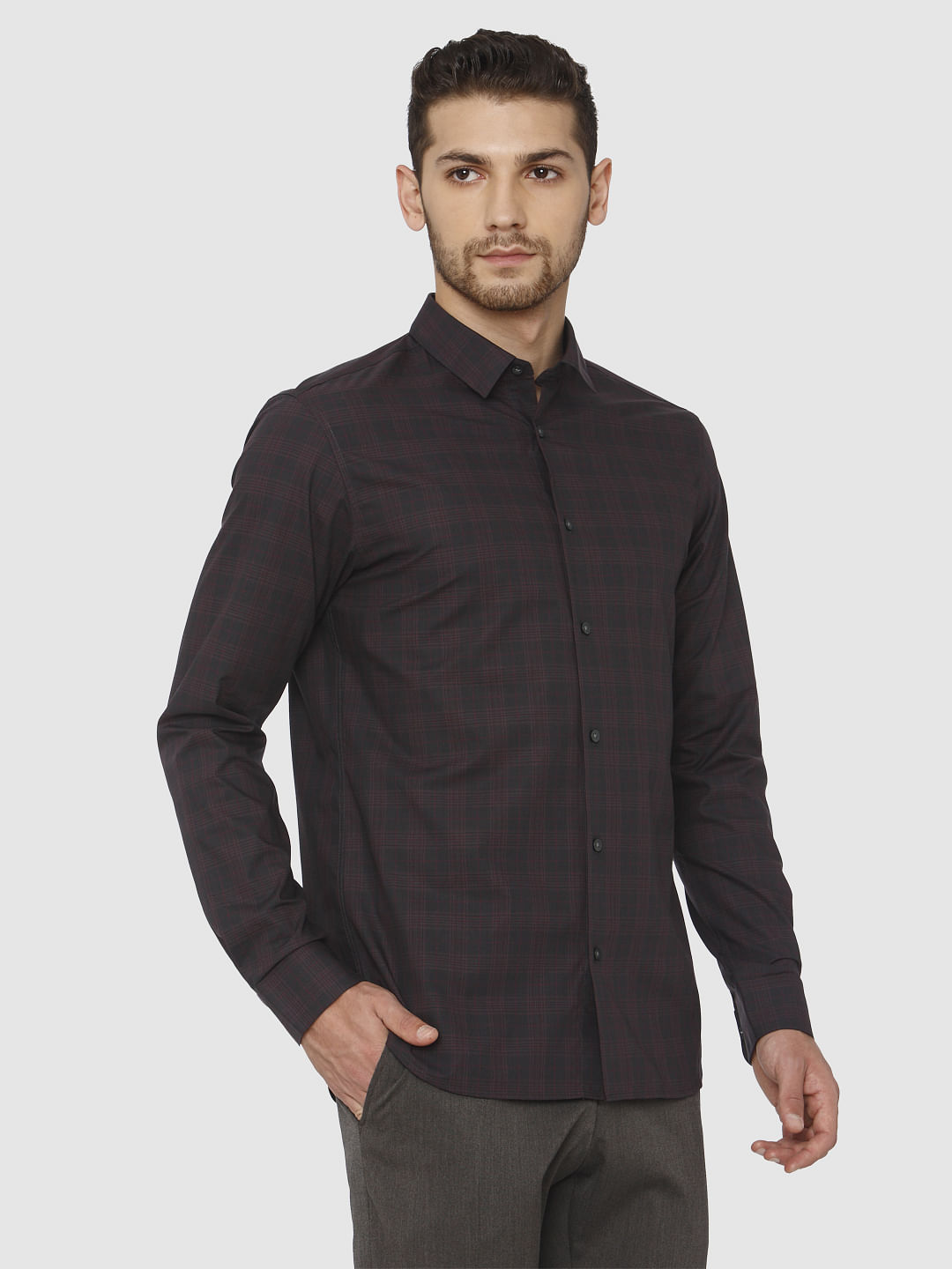 Grey Check Full Sleeves Shirt