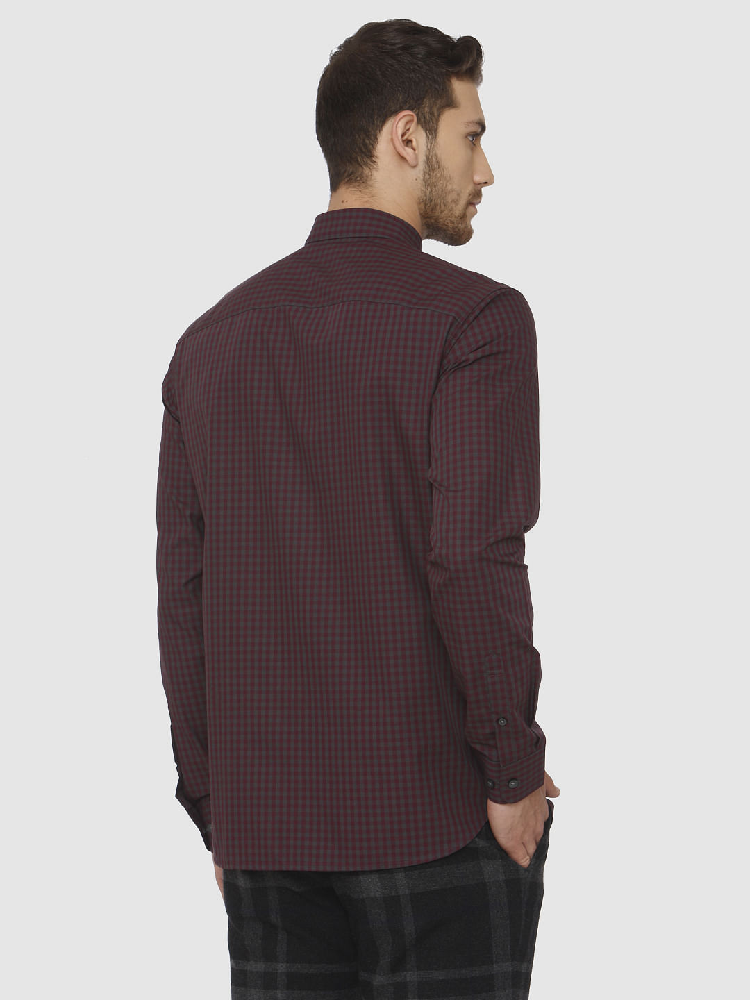 Burgundy Check Full Sleeves Shirt