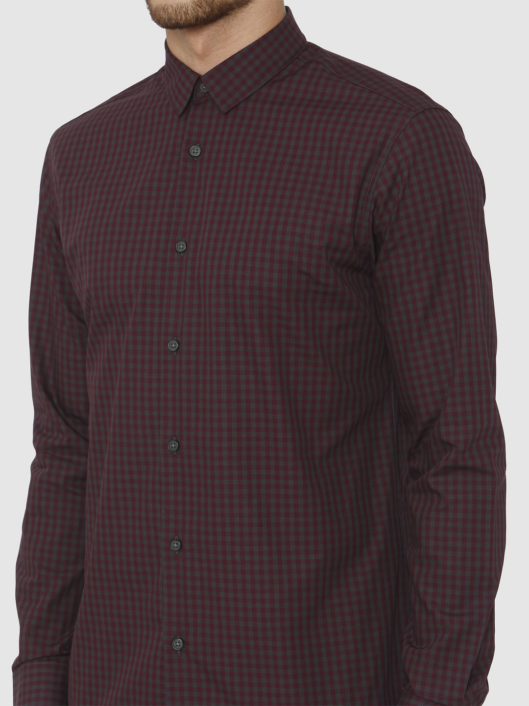 Burgundy Check Full Sleeves Shirt