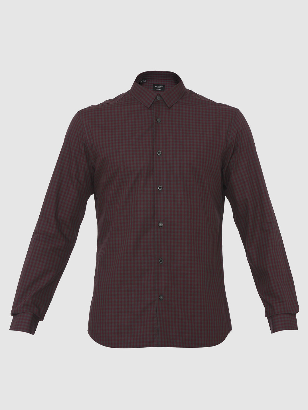 Burgundy Check Full Sleeves Shirt