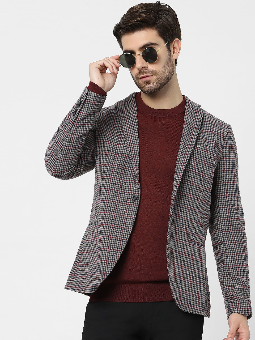 Red & Blue Check Formal Blazer