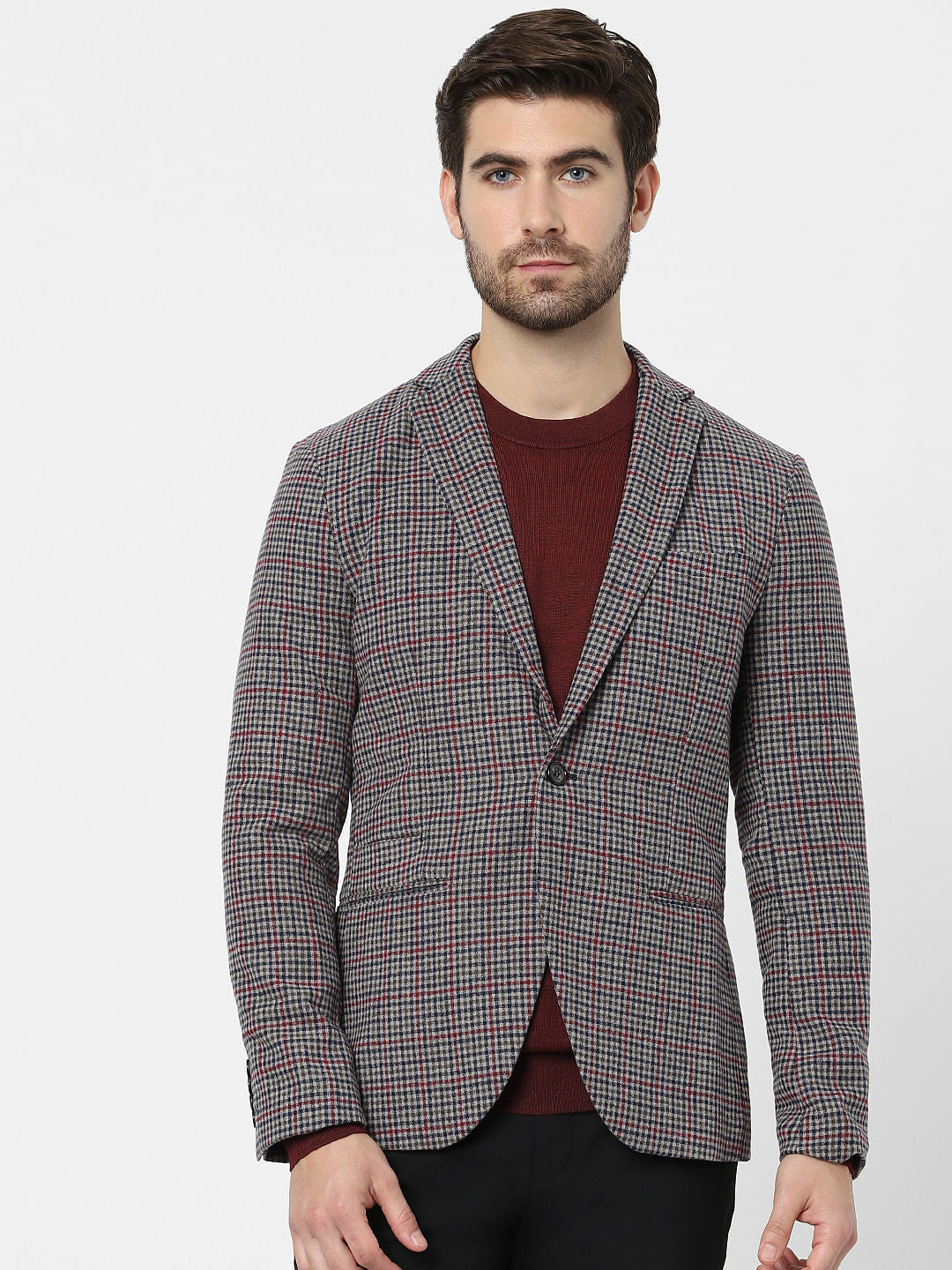 Red & Blue Check Formal Blazer