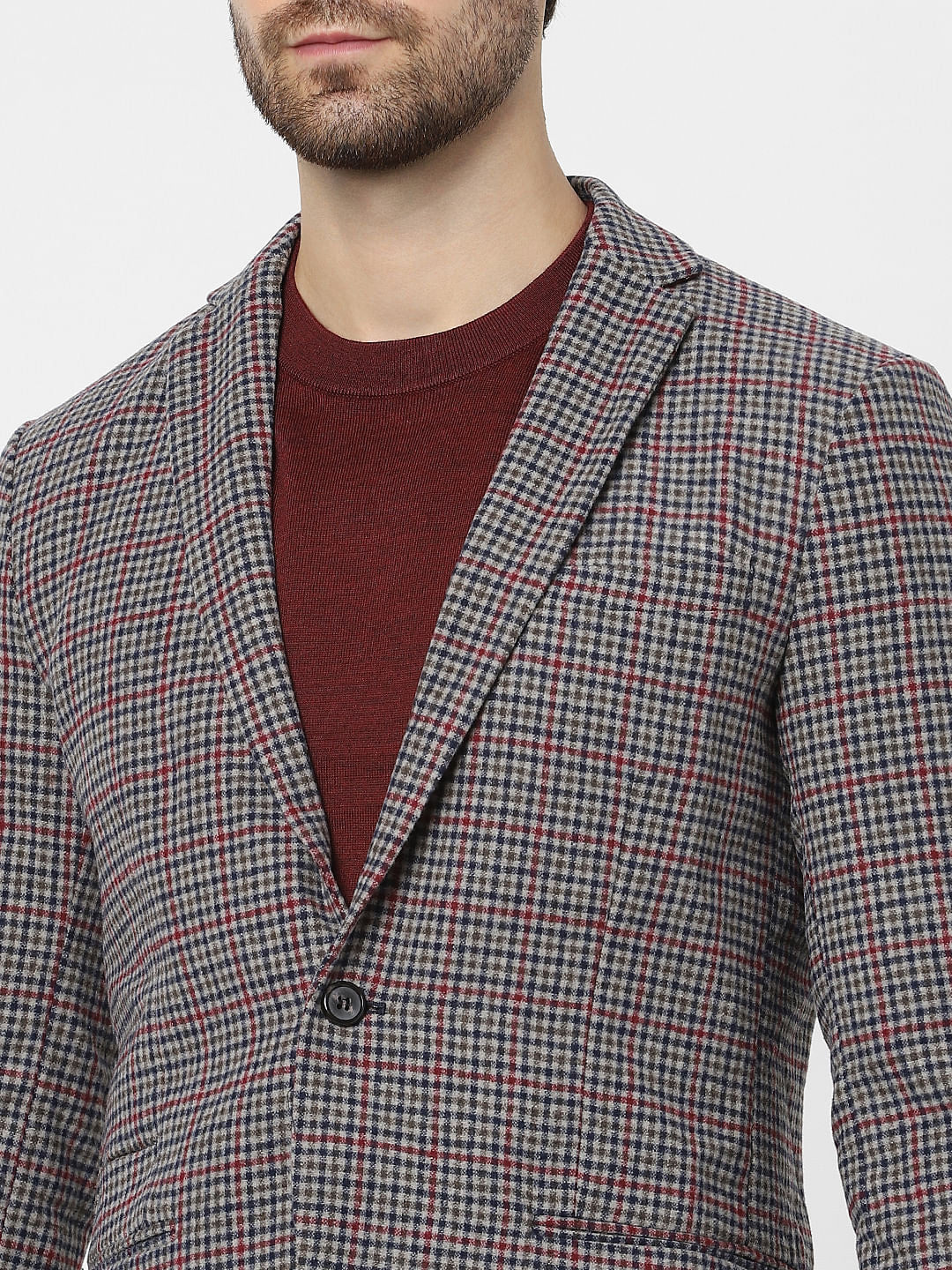 Red & Blue Check Formal Blazer