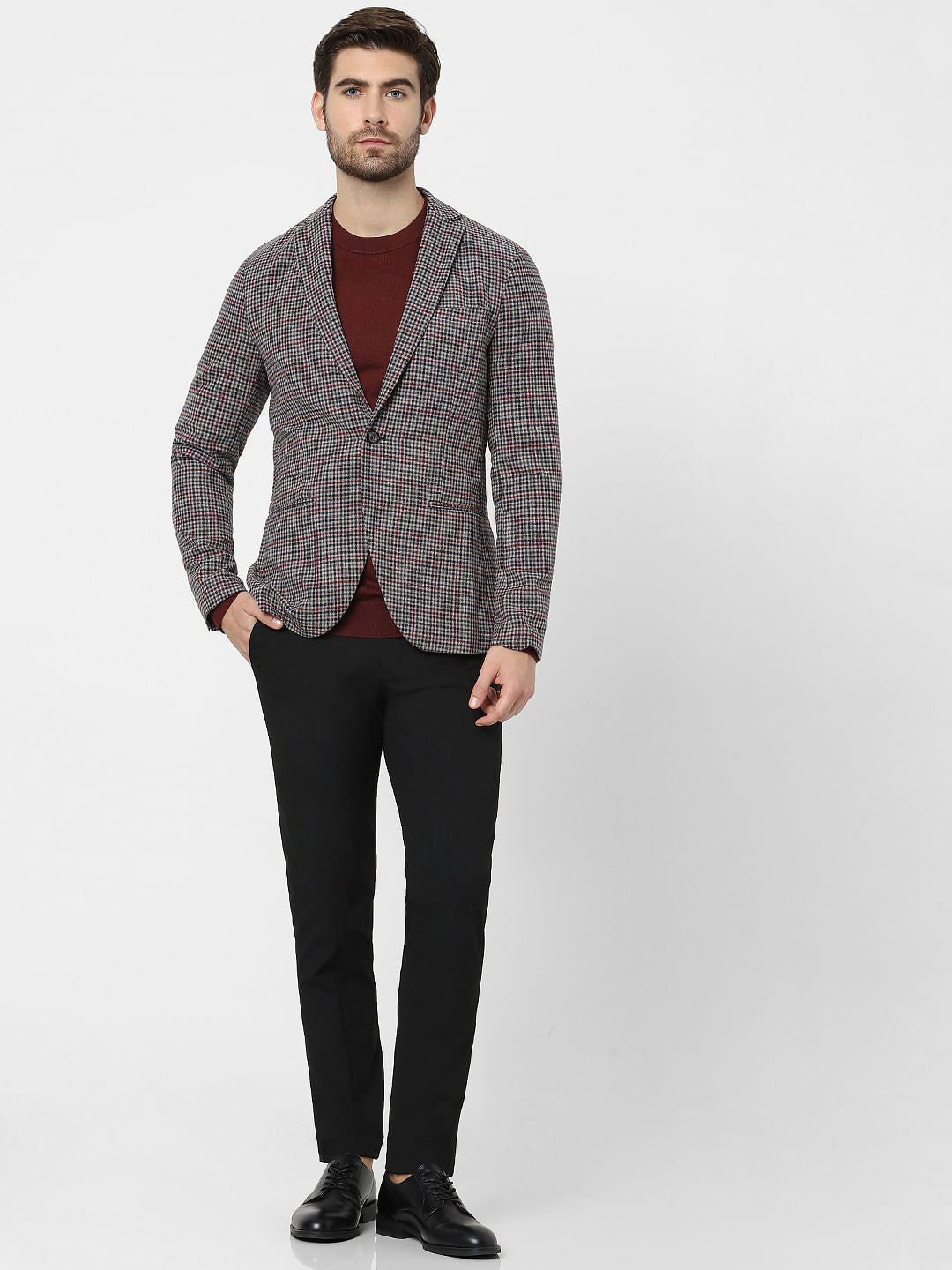 Red & Blue Check Formal Blazer