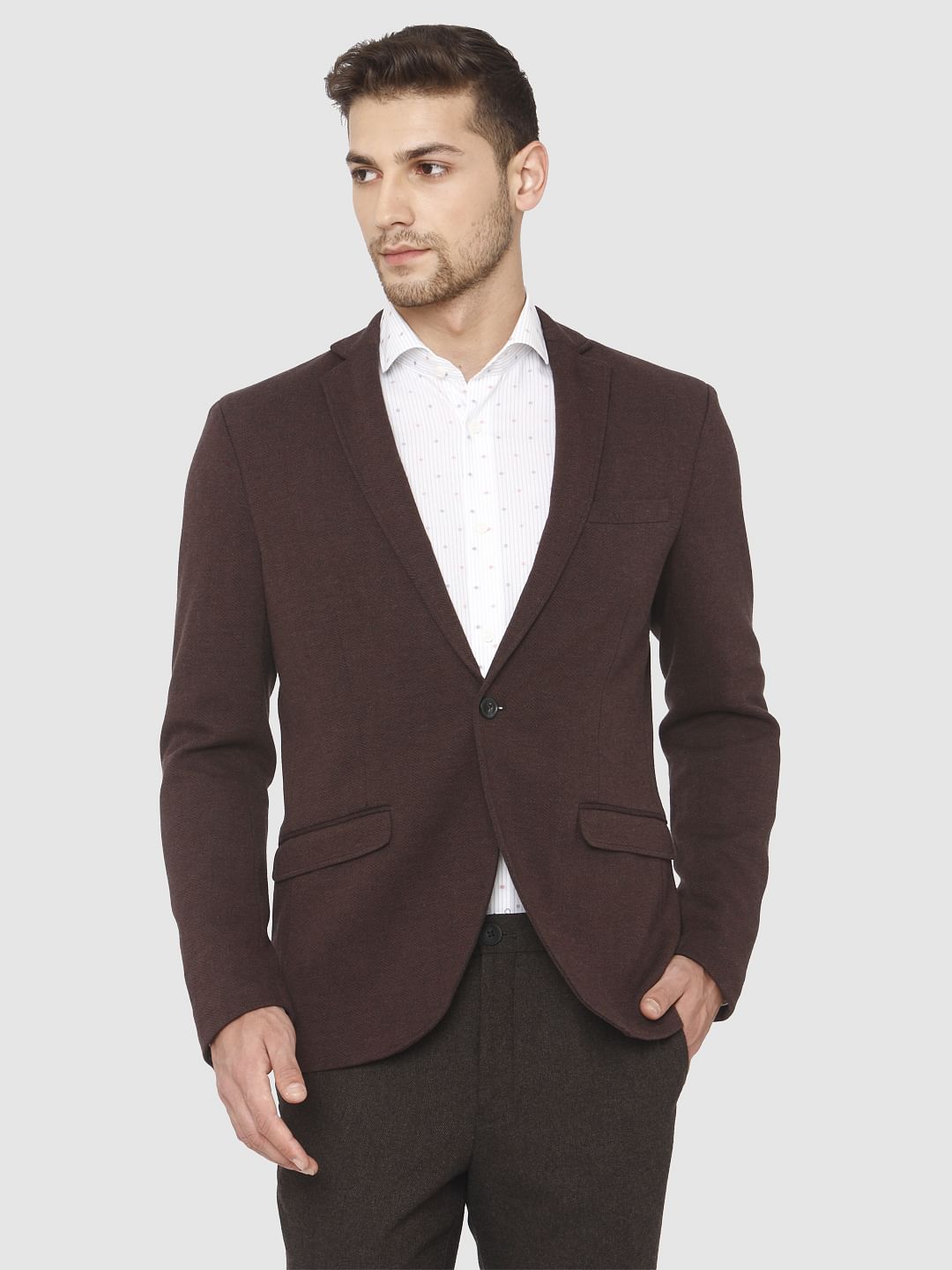 Dark Brown Single Button Formal Blazer