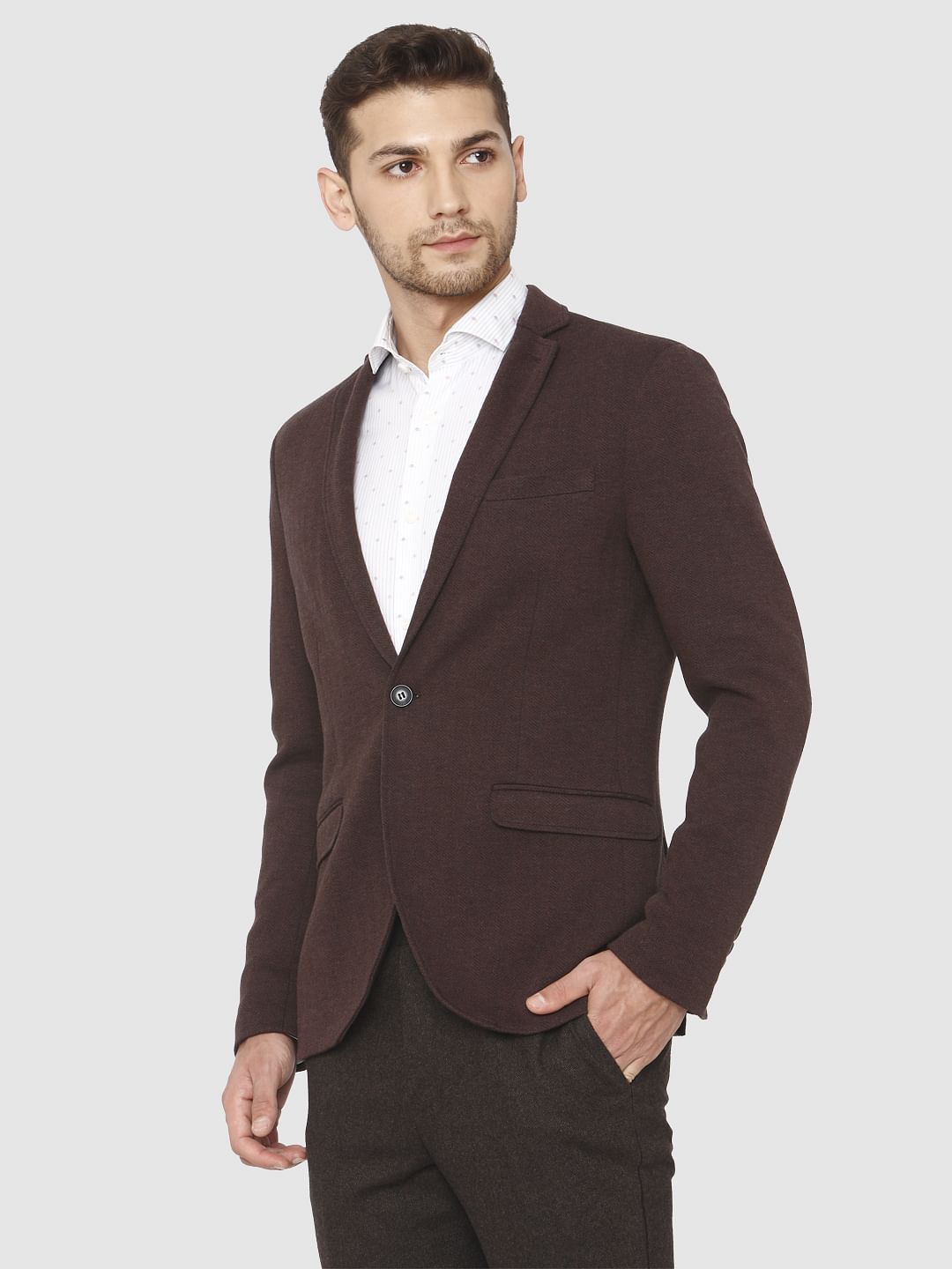 Dark Brown Single Button Formal Blazer