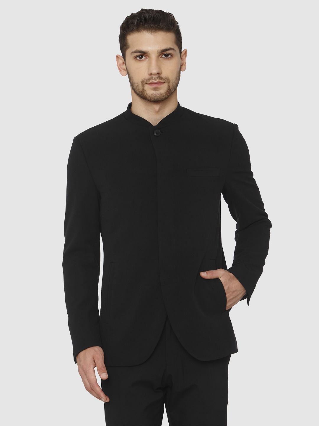 Black Mandarin Collar Blazer