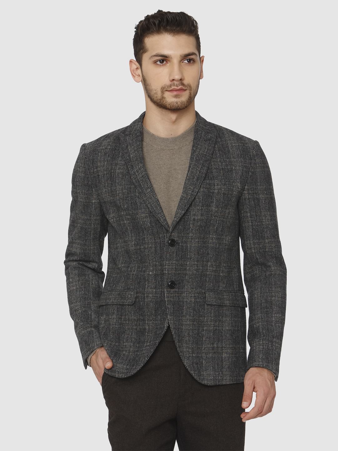 Seelcted Grey Check Print Blazer