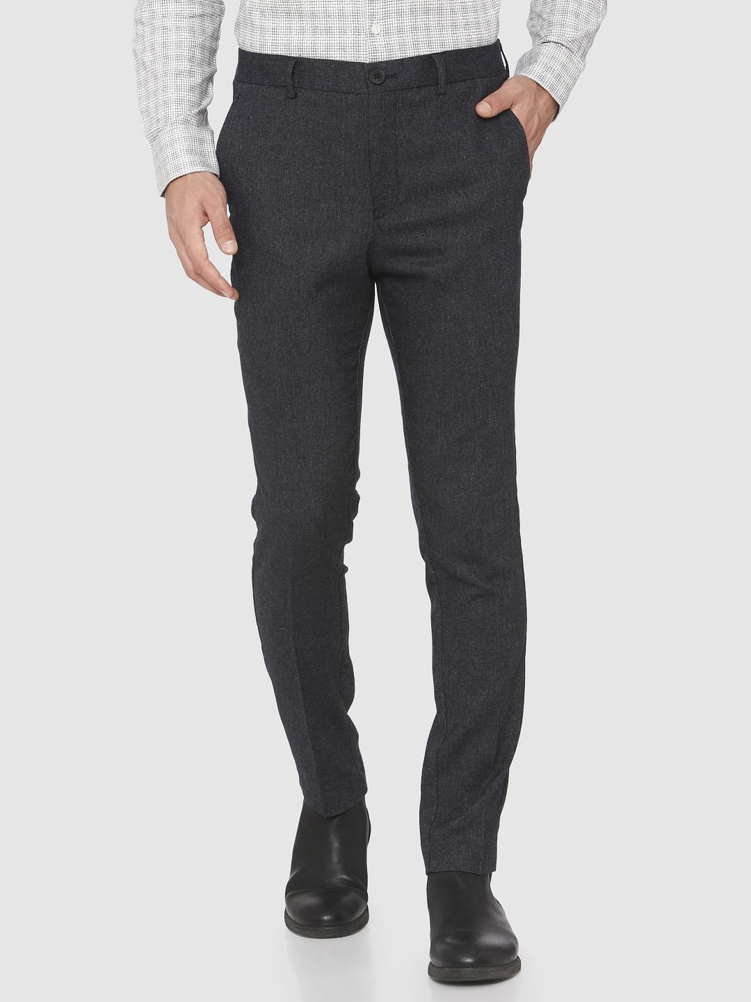 Navy Blue Mid Rise Slim Fit Trousers