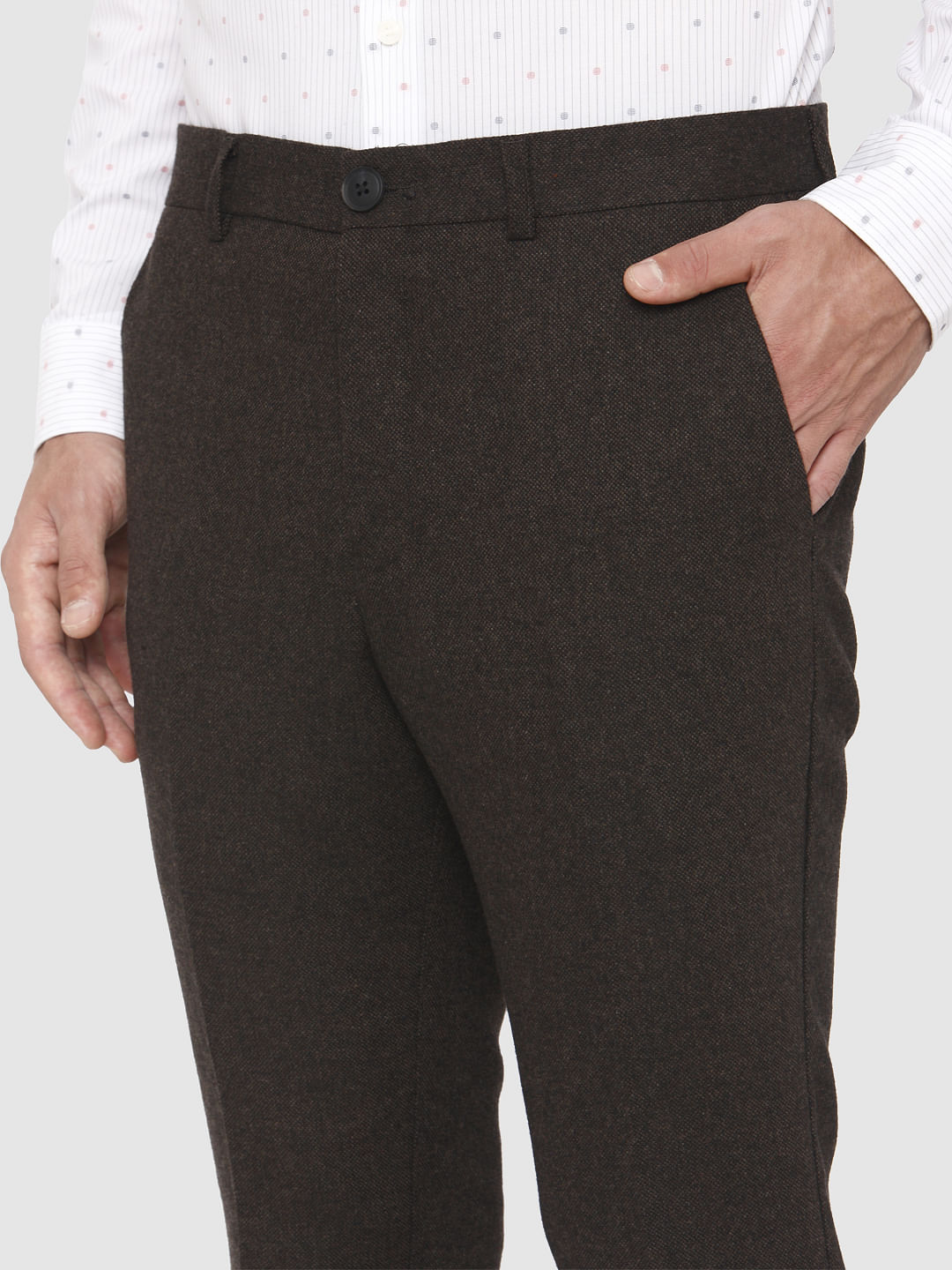Dark Brown Mid Rise Slim Fit Trousers