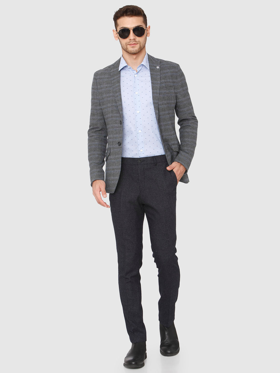 Dark Blue Mid Rise Slim Fit Trousers