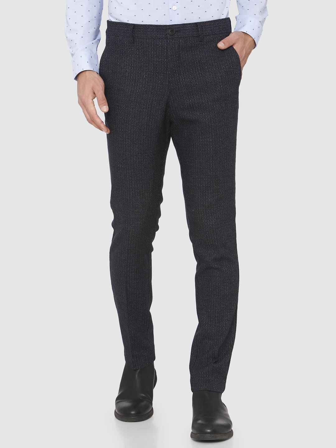Dark Blue Mid Rise Slim Fit Trousers