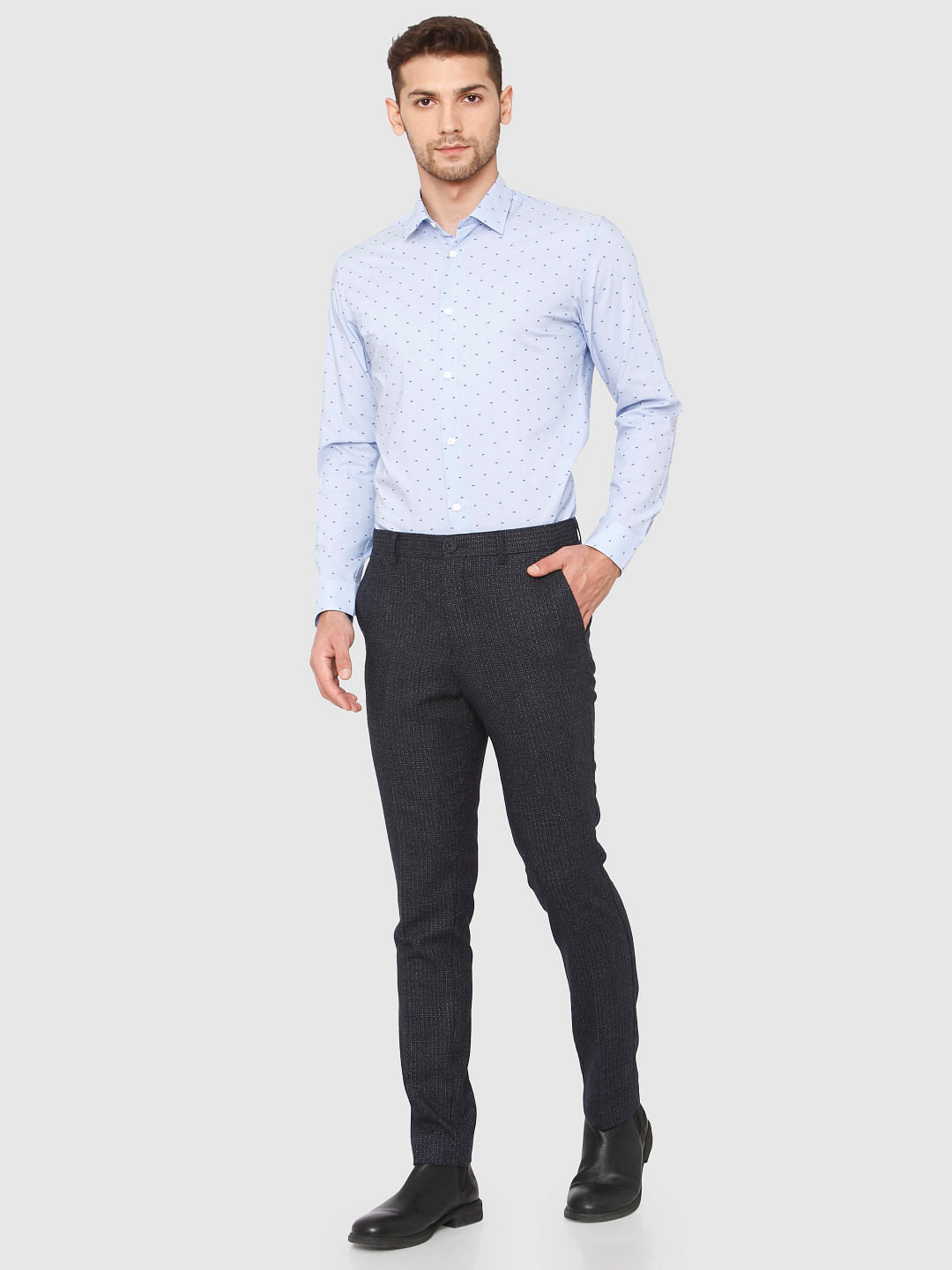Dark Blue Mid Rise Slim Fit Trousers