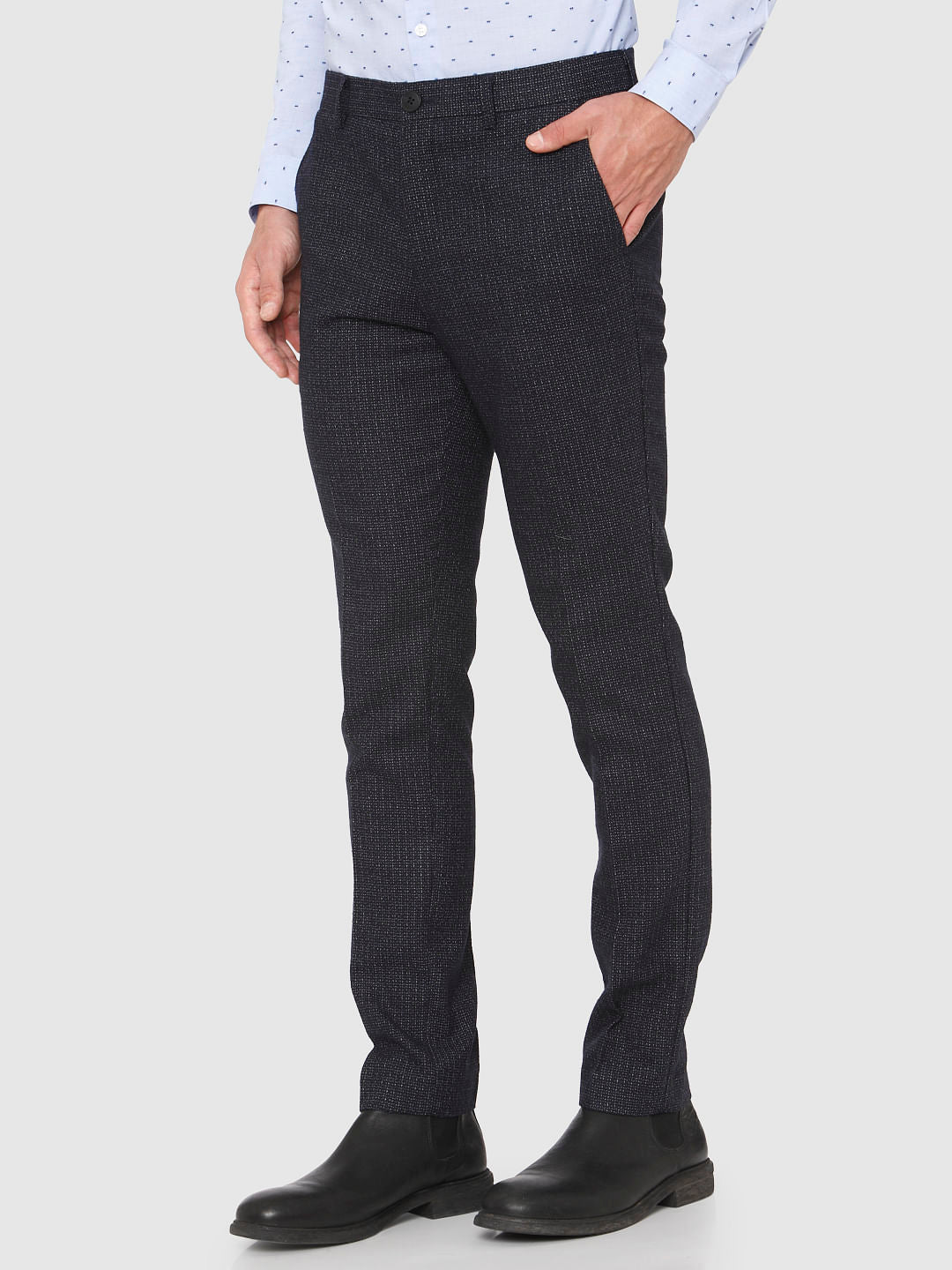 Dark Blue Mid Rise Slim Fit Trousers