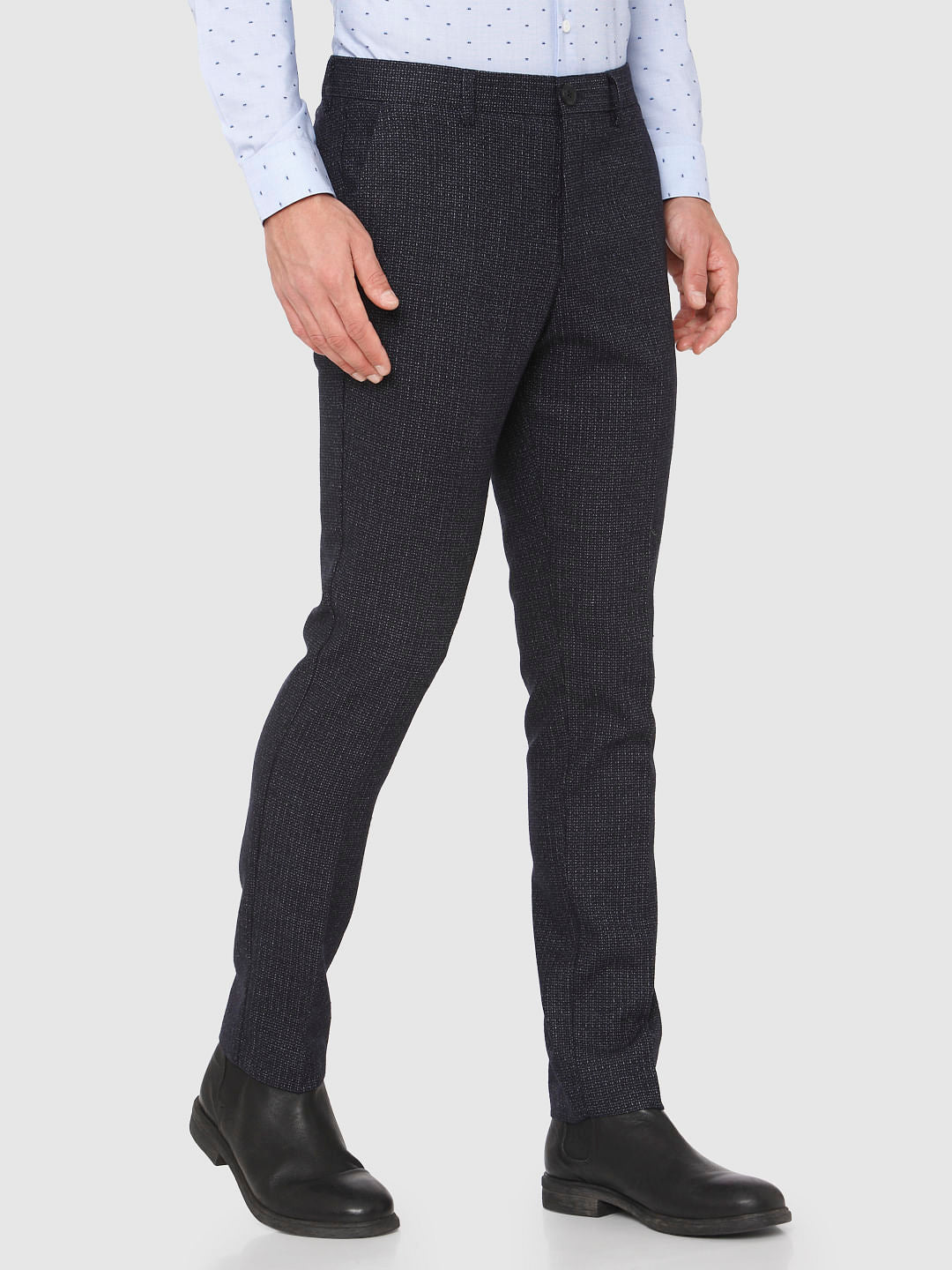 Dark Blue Mid Rise Slim Fit Trousers