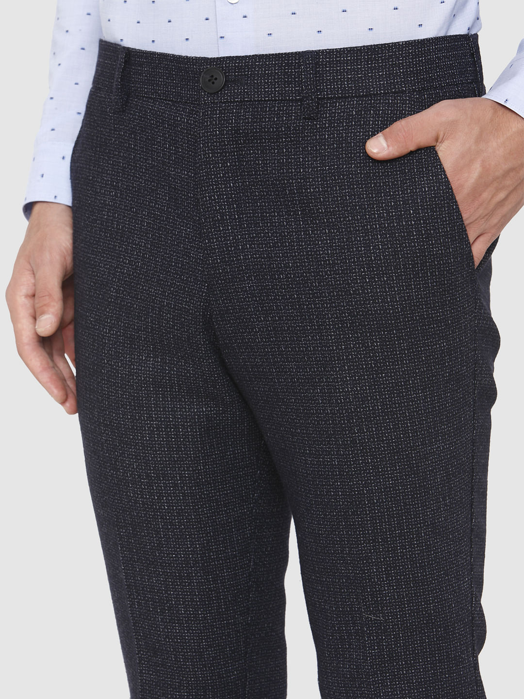 Dark Blue Mid Rise Slim Fit Trousers
