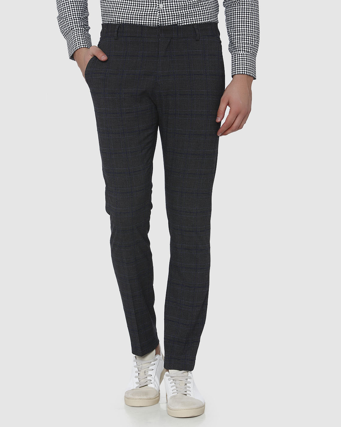 Grey Check Formal Slim Fit Trousers
