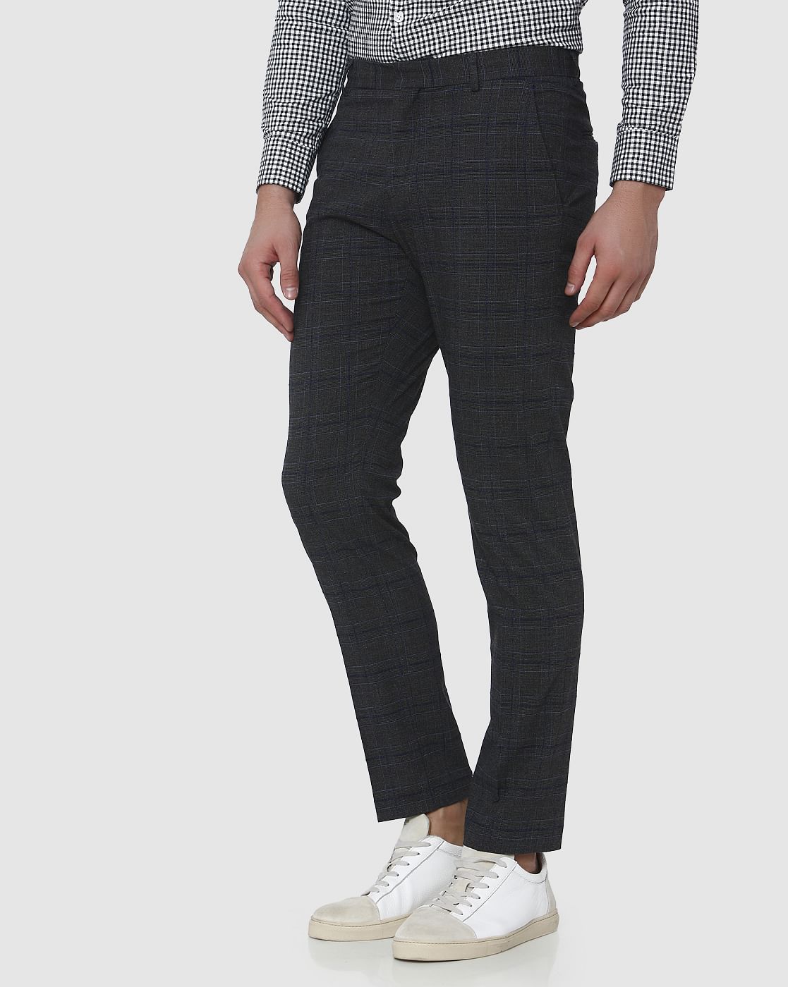 Grey Check Formal Slim Fit Trousers