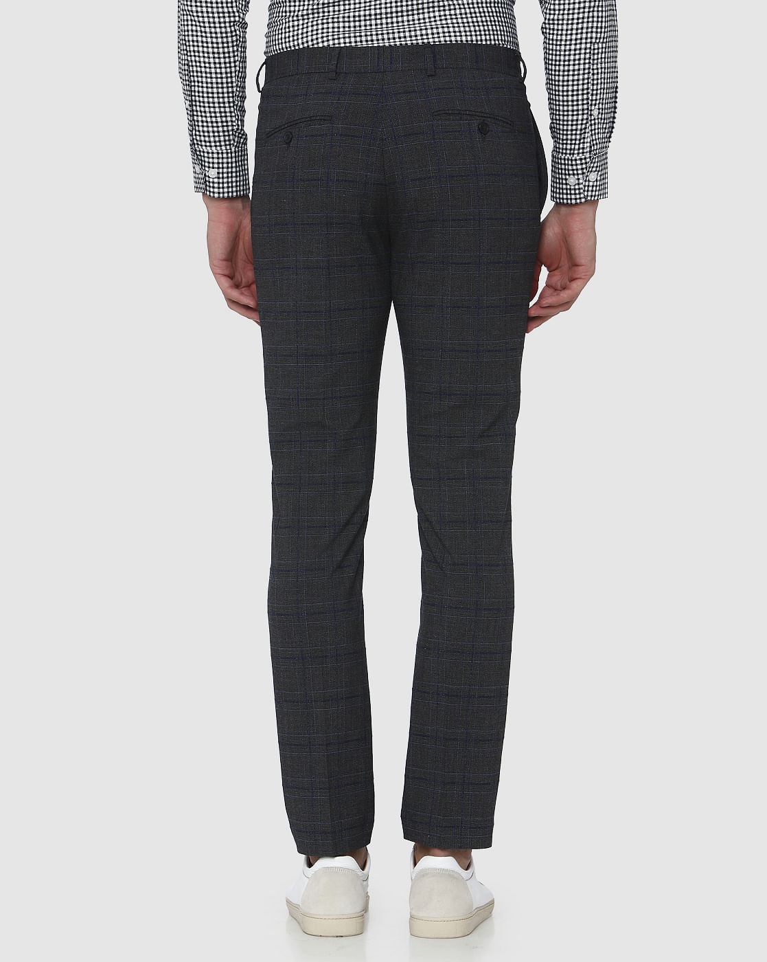 Grey Check Formal Slim Fit Trousers