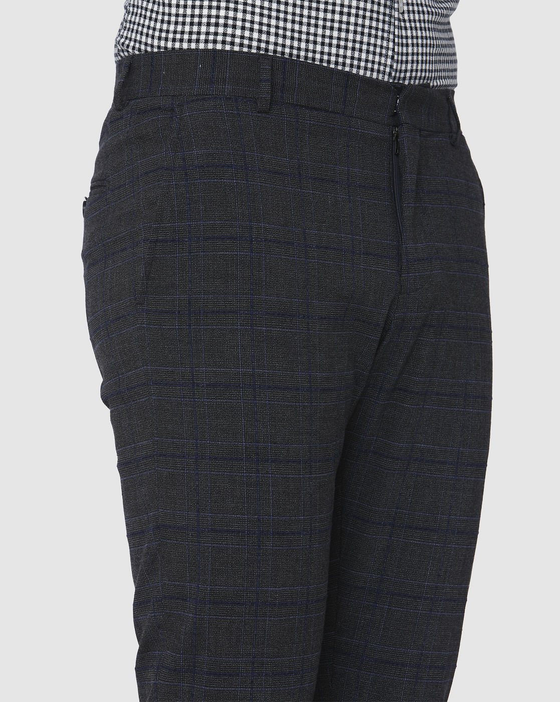 Grey Check Formal Slim Fit Trousers