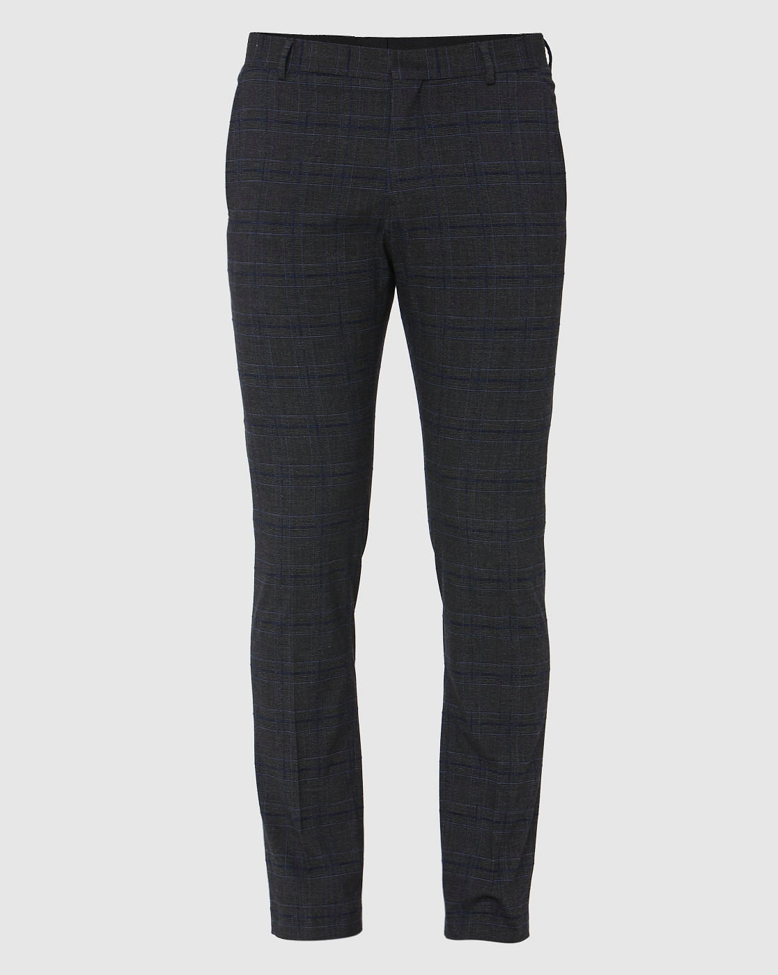 Grey Check Formal Slim Fit Trousers