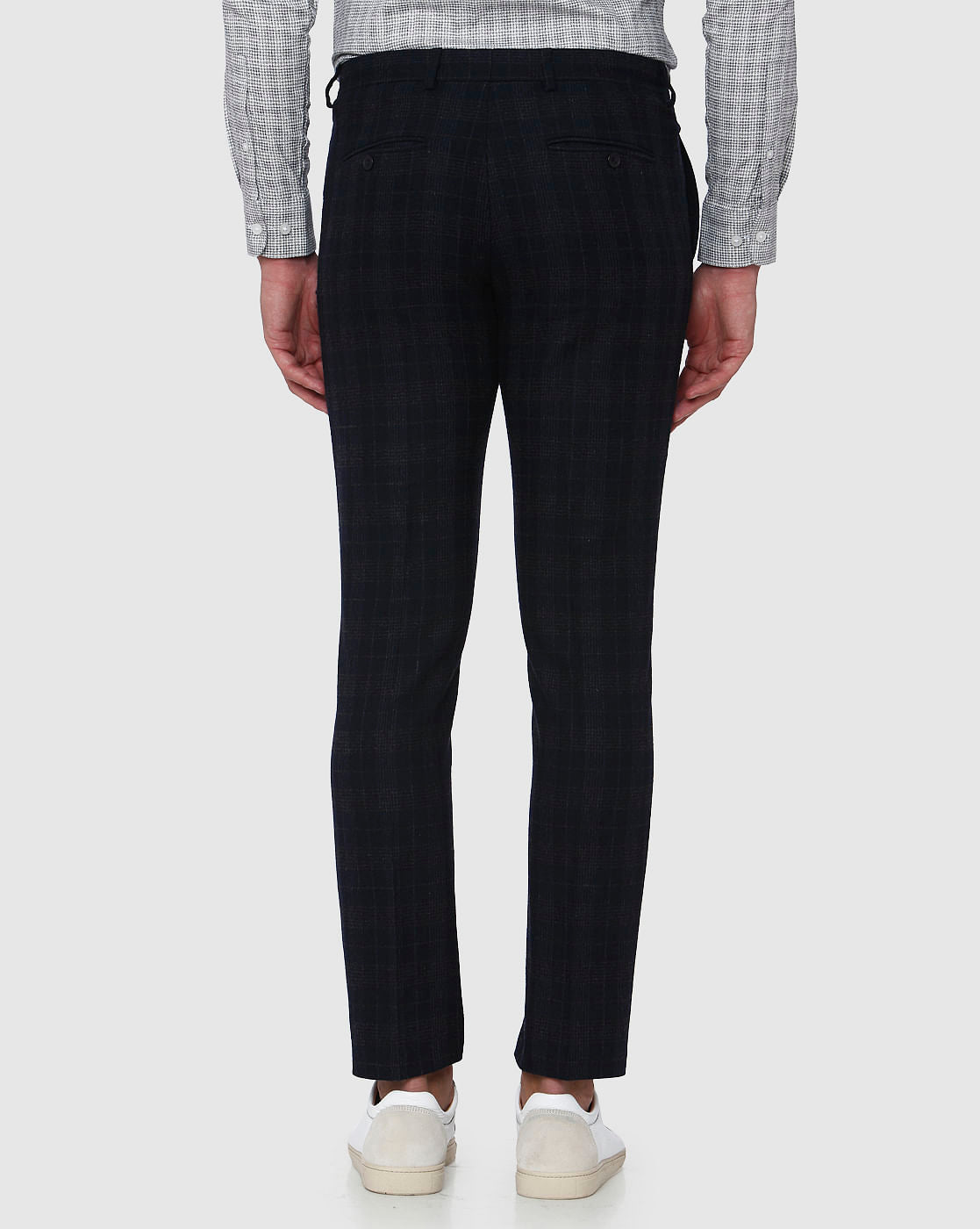 Navy Blue Check Formal Trousers