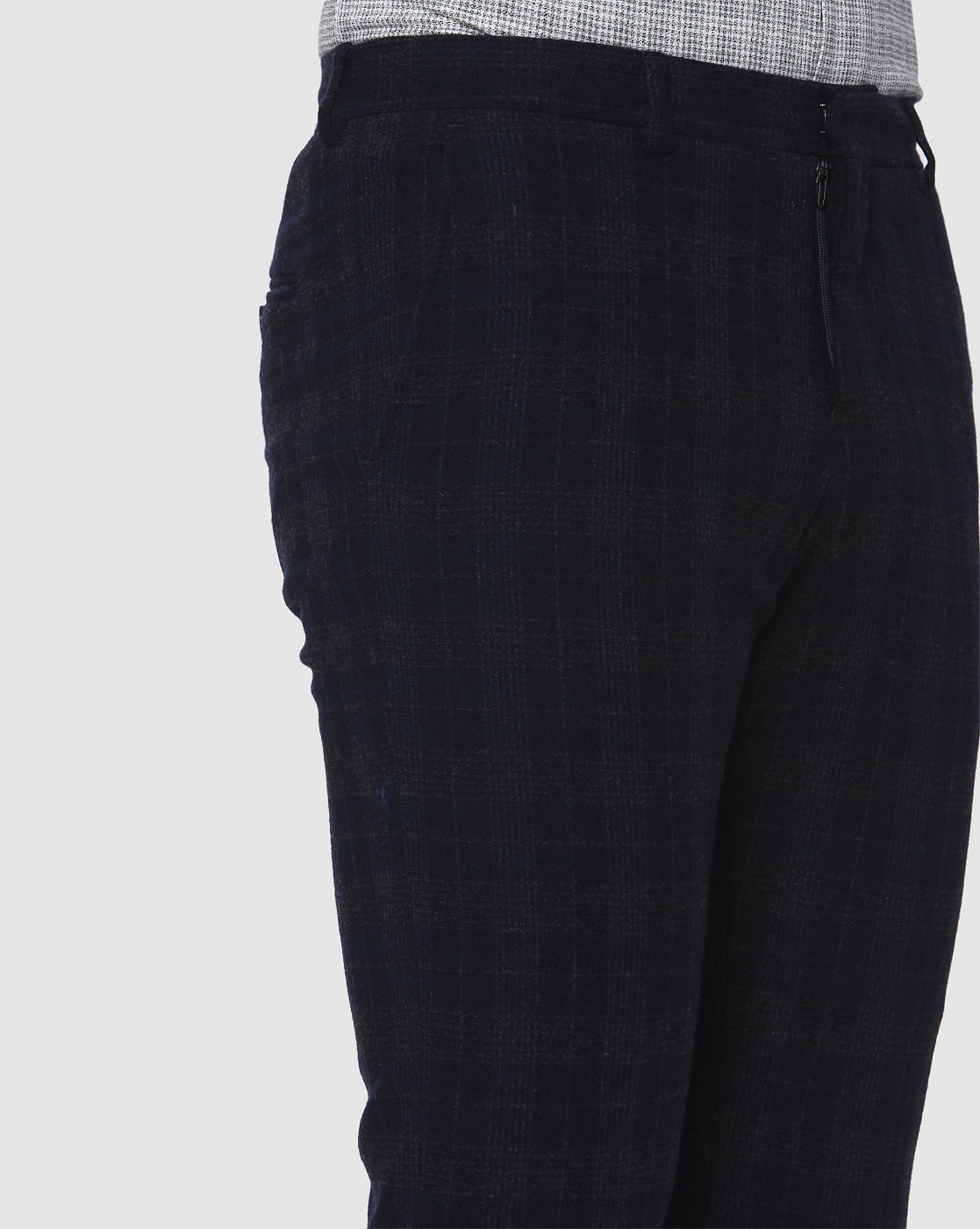 Navy Blue Check Formal Trousers