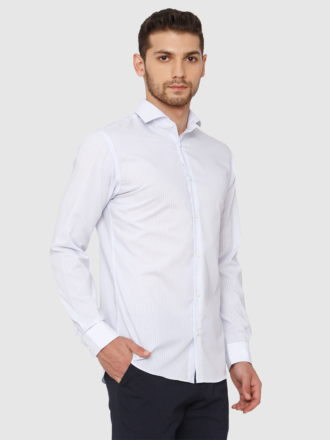 Blue Striped Full Sleeves Shirt