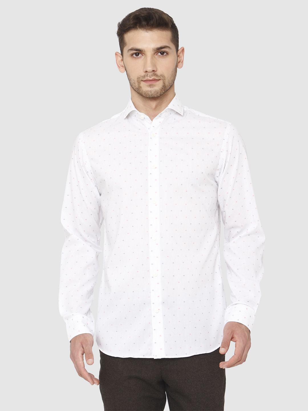 White All Over Dotted Print Formal Shirt