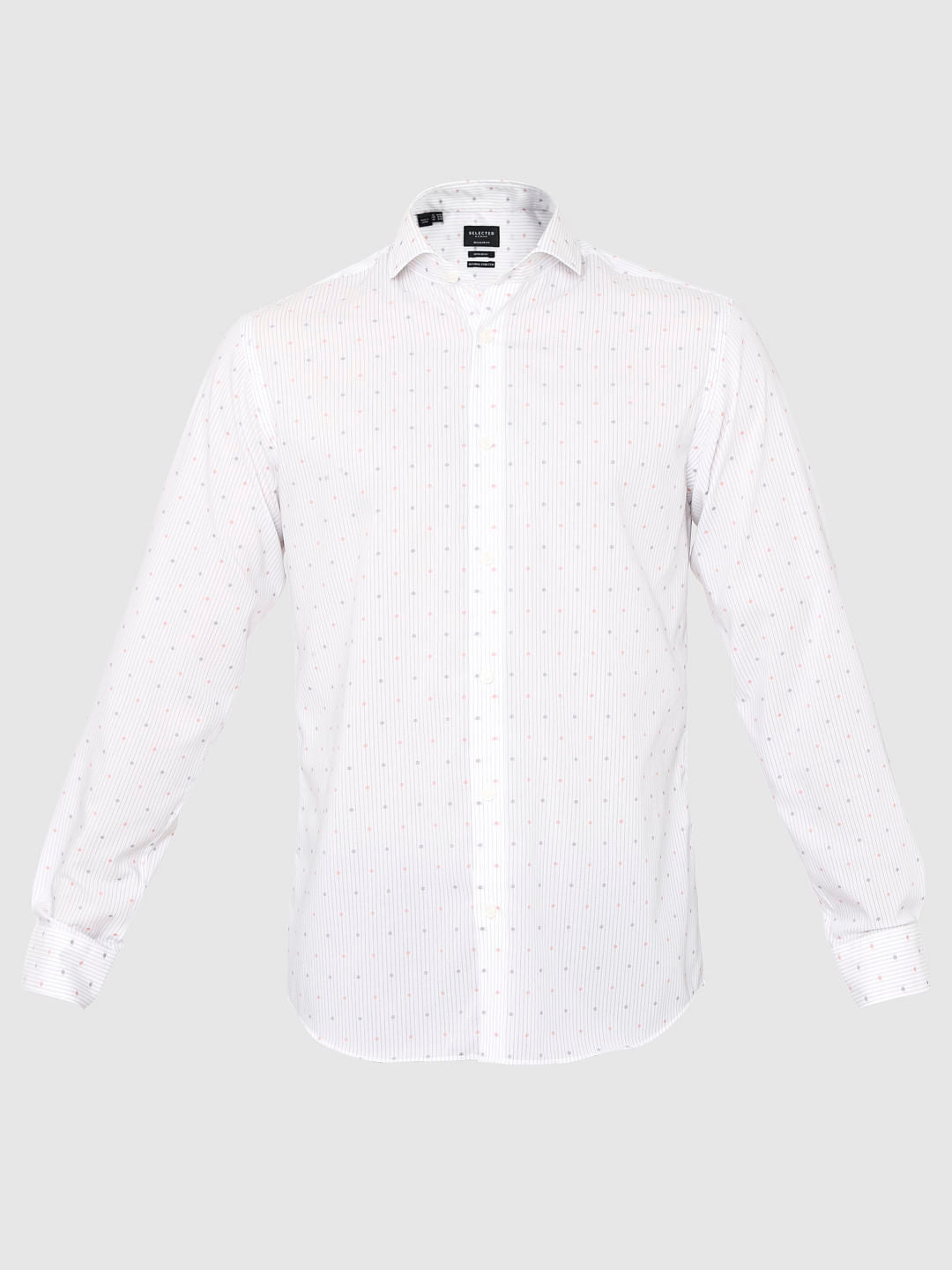 White All Over Dotted Print Formal Shirt