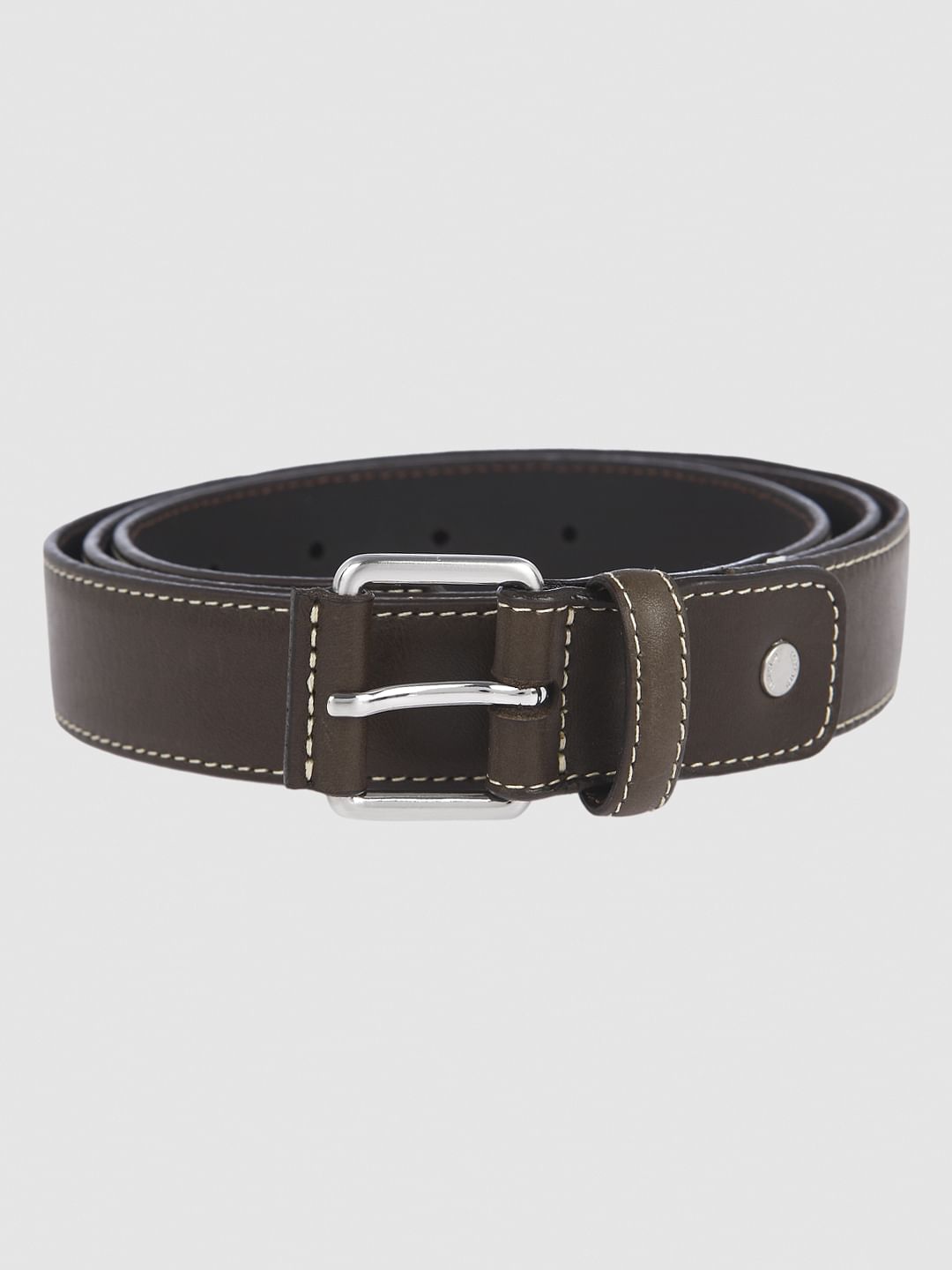 Brown Contrast Stitching Leather Belt