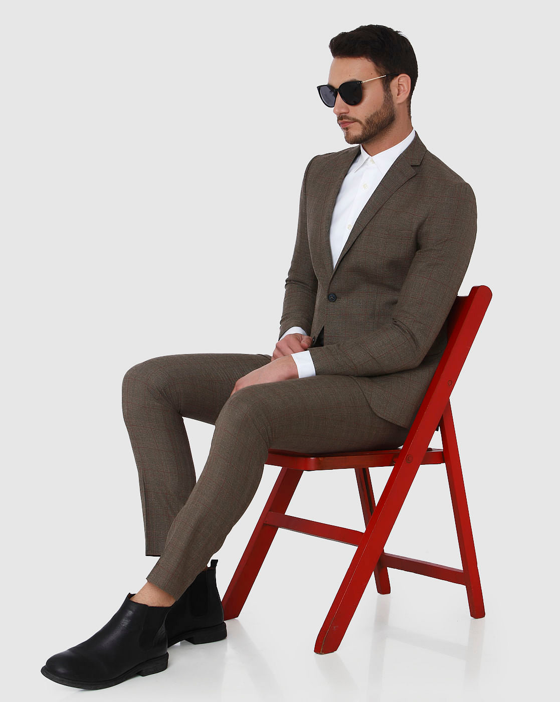 Brown Check Slim Fit Blazer