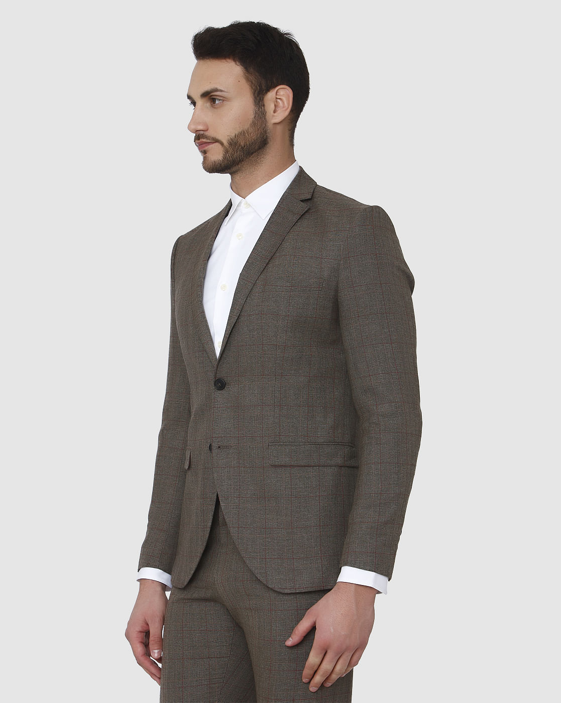 Brown Check Slim Fit Blazer