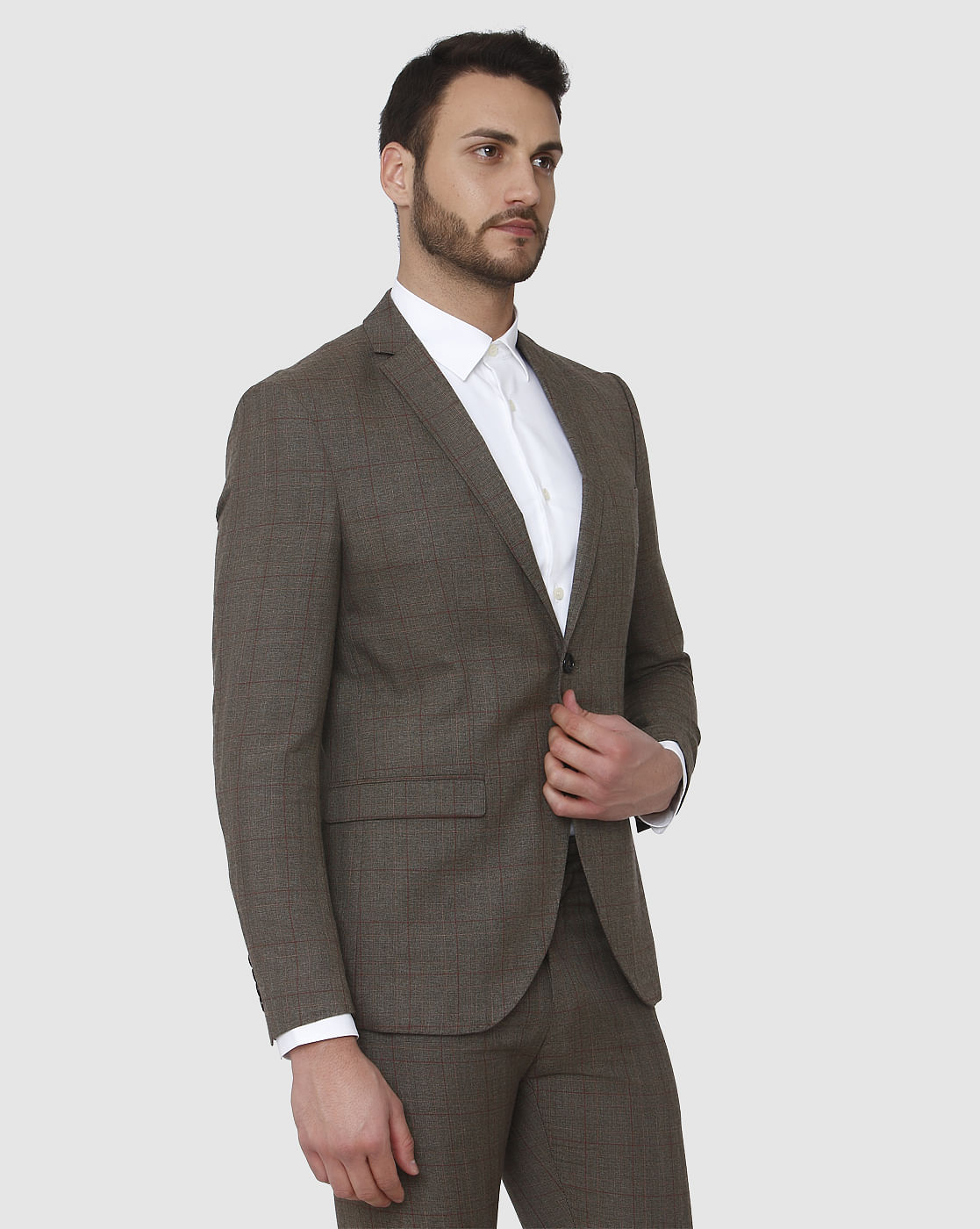 Brown Check Slim Fit Blazer