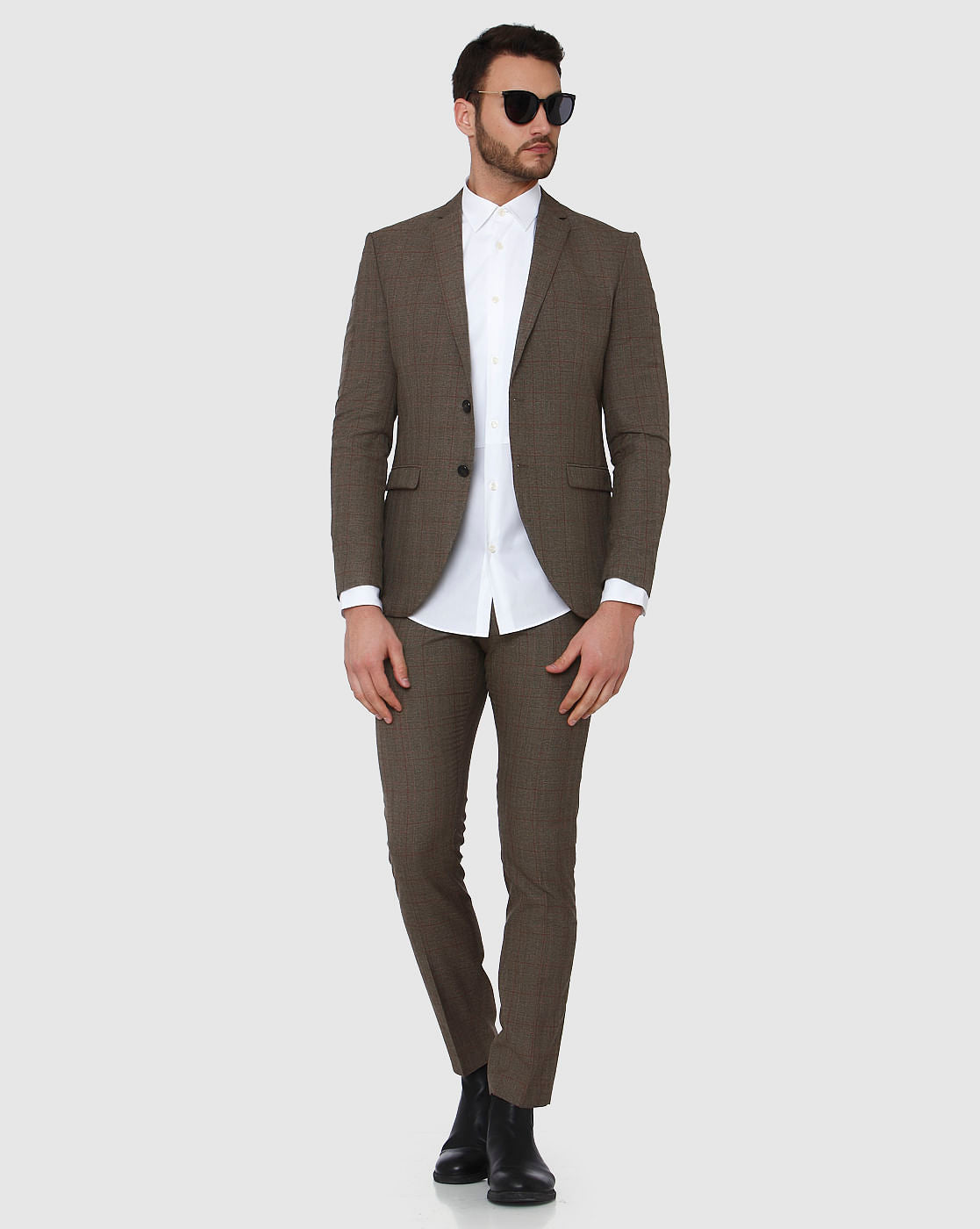 Brown Check Slim Fit Blazer