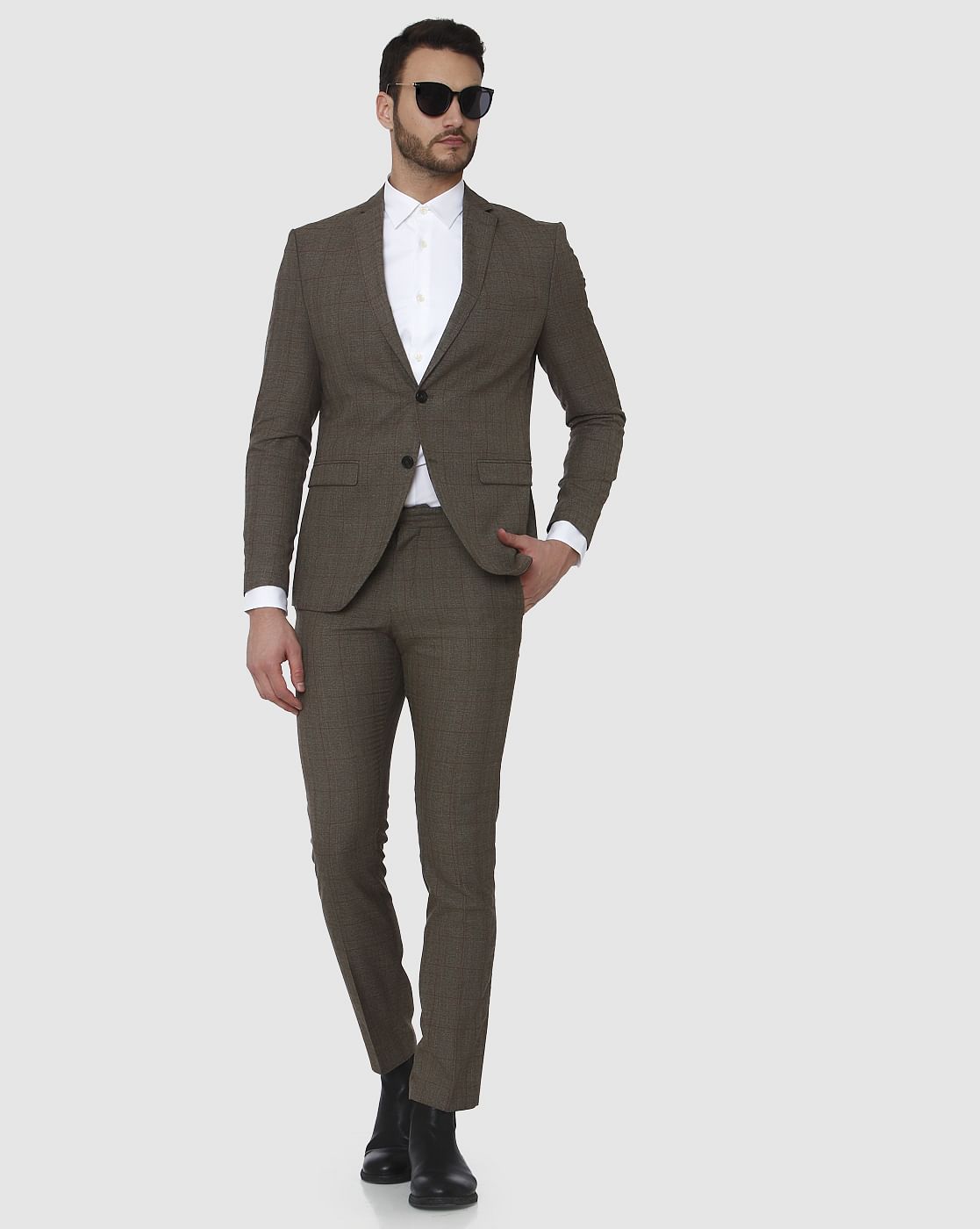 Brown Check Slim Fit Trousers