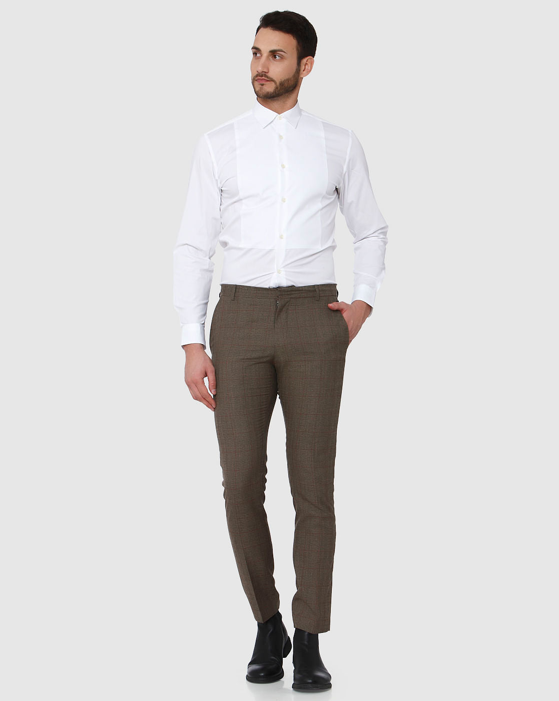 Brown Check Slim Fit Trousers