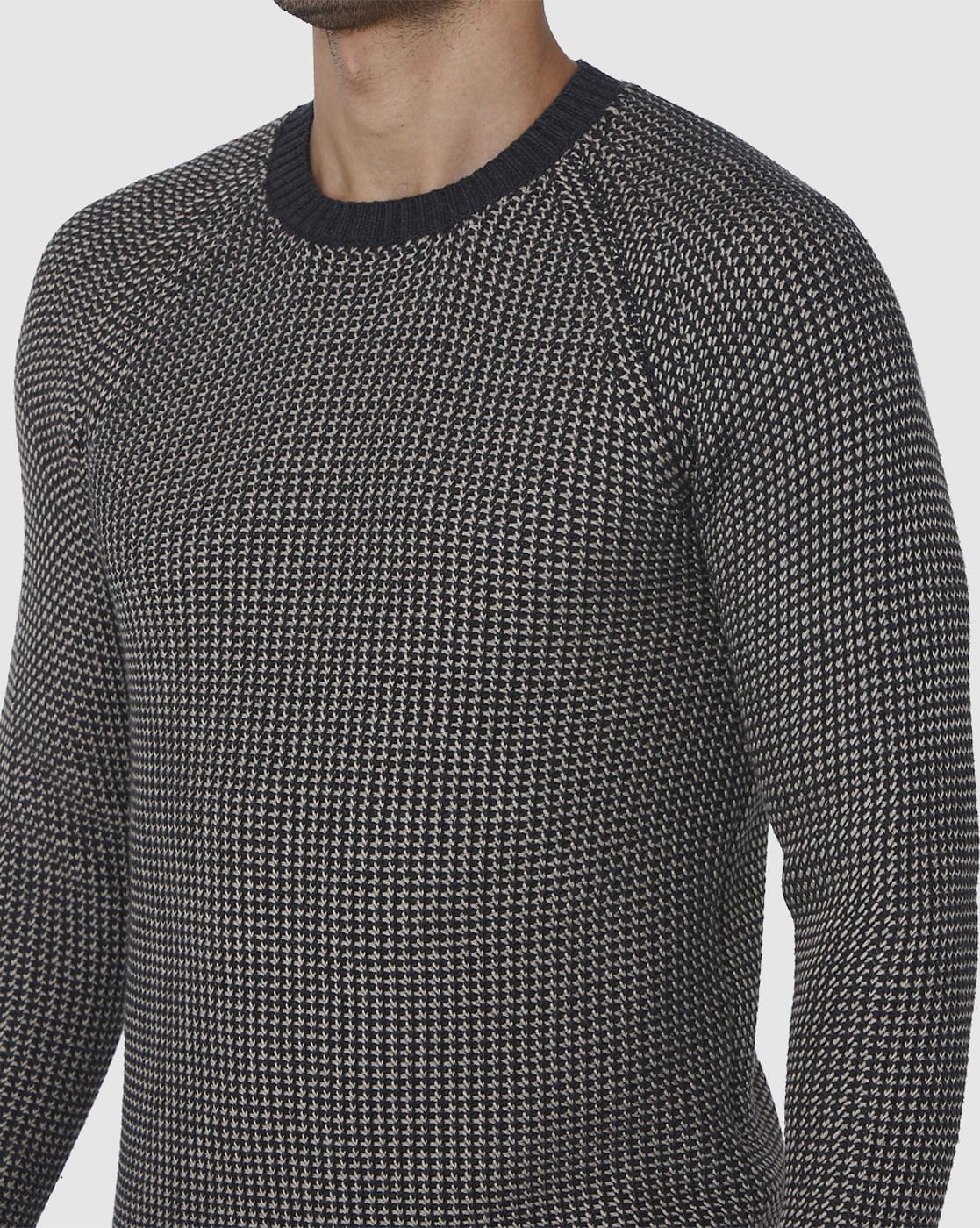 Black Textured Crew Neck Pullover