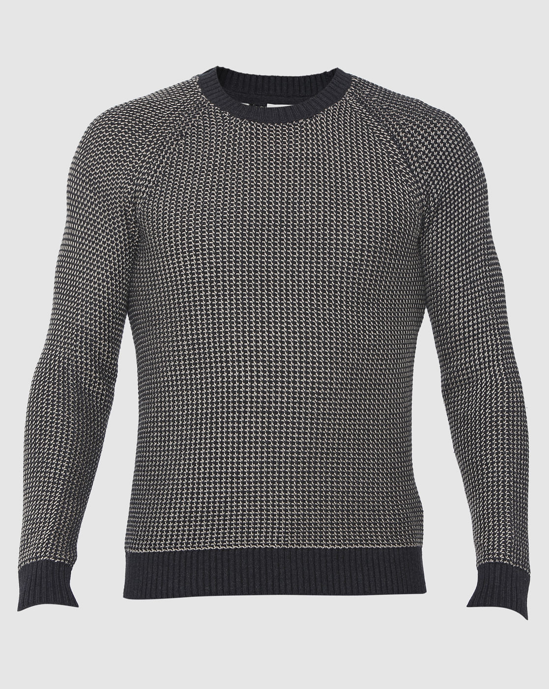 Black Textured Crew Neck Pullover