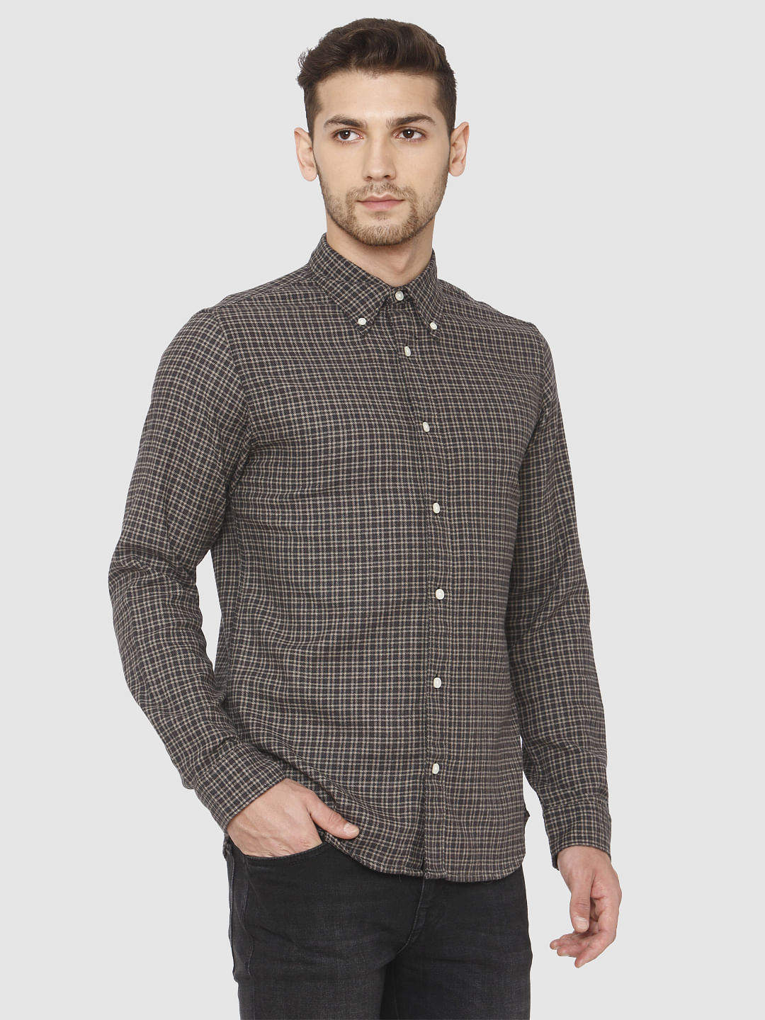 Brown Check Full Sleeves Shirt