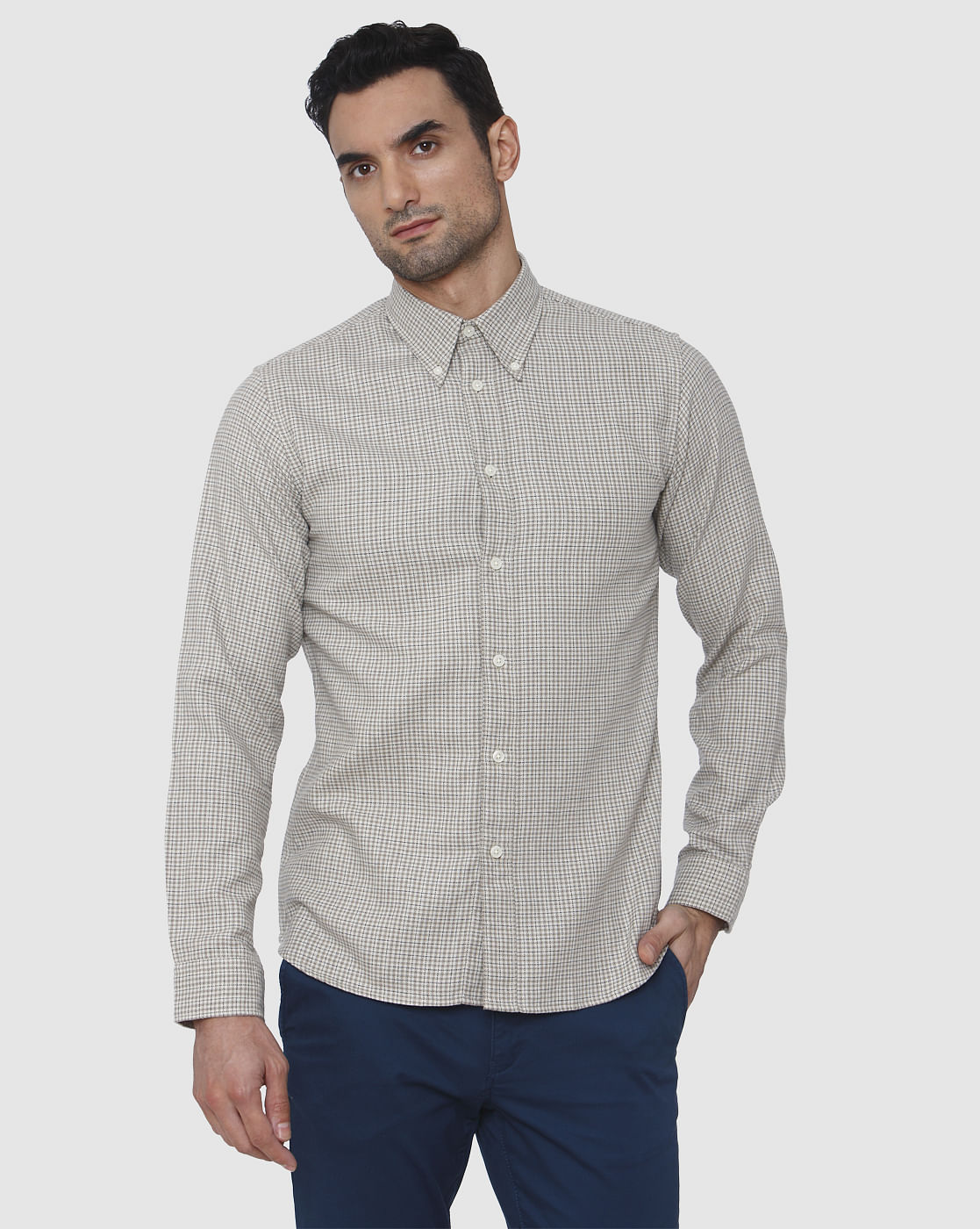 Grey Check Full Sleeves Shirt