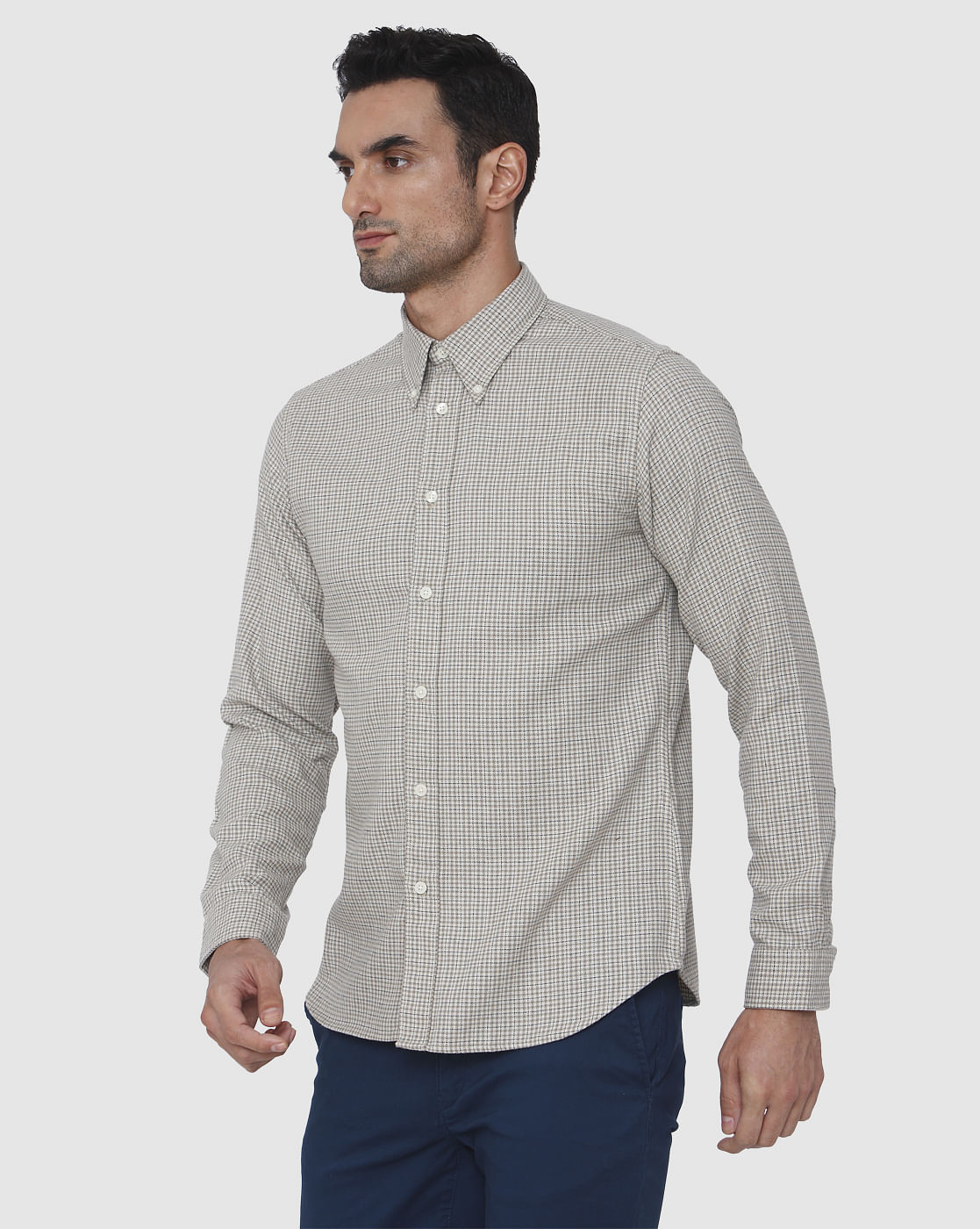 Grey Check Full Sleeves Shirt