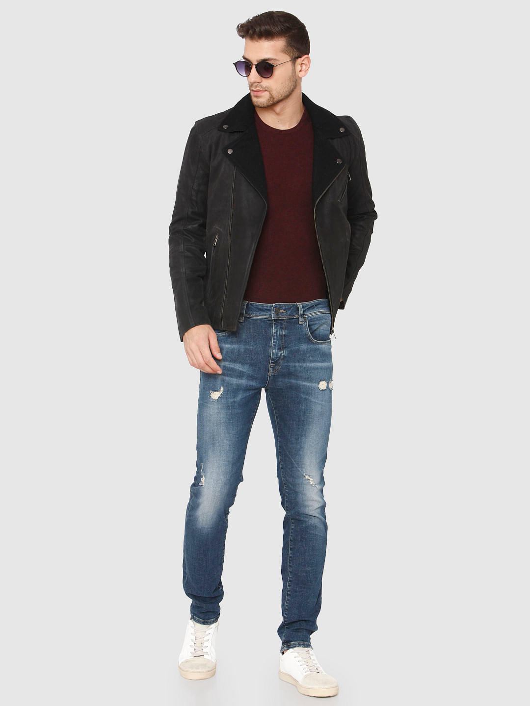 Blue Ripped Leon Slim Fit Jeans